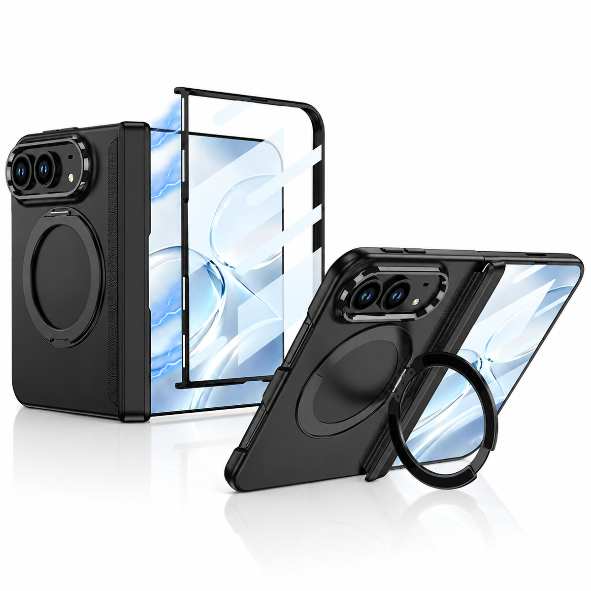 Premium iPhone Case MagSafe Magnetic 360 Ring Stand Foldable Cover Full Protection Fingerprint Resistant Shockproof Bumper Slim Durable Phone Cover Case