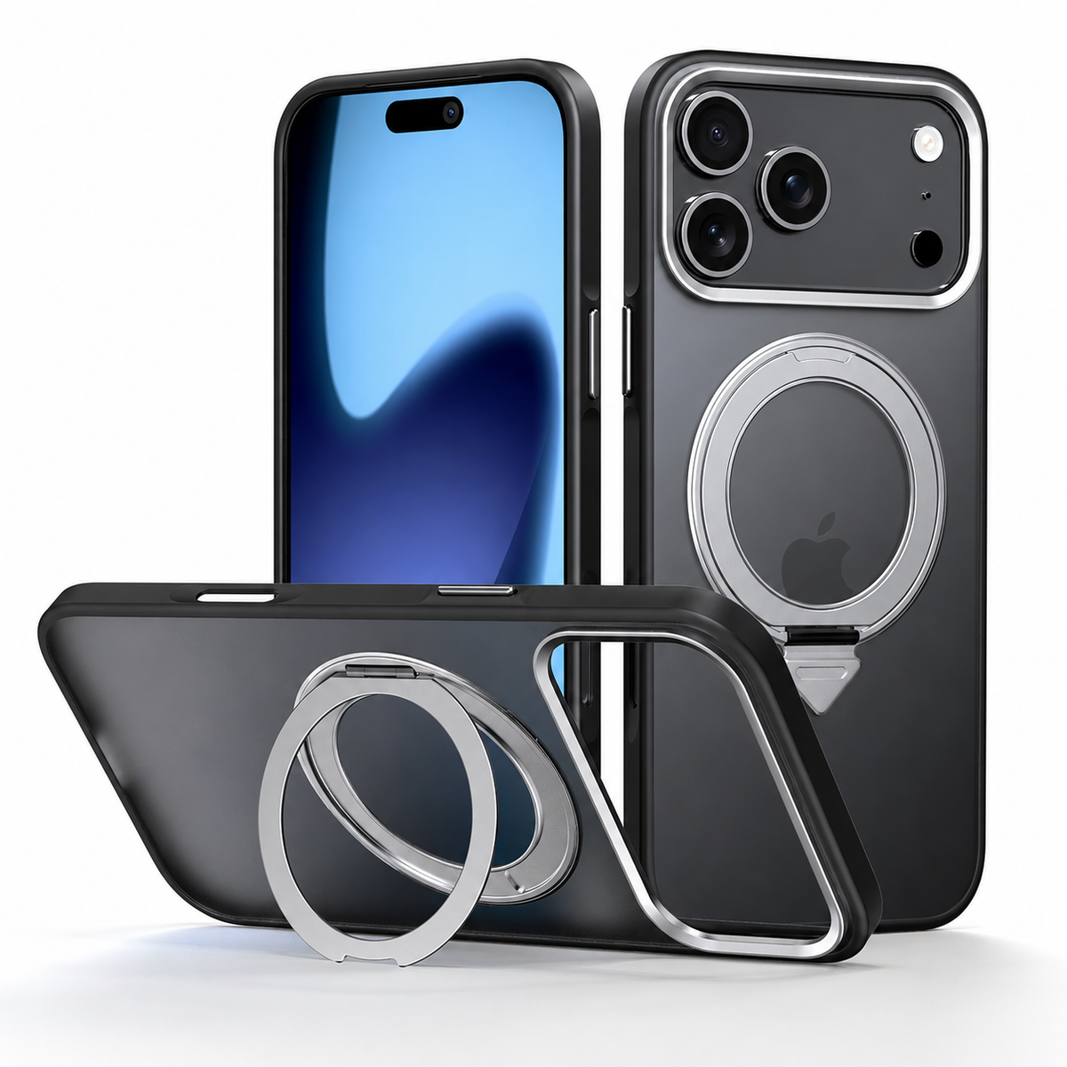 Premium iPhone Case MagSafe Magnetic 360 Rotating Stand Metal Lens Guard Skin Feel Shockproof Slim Fit Anti Drop Non Slip Durable Protective Phone Cover Case