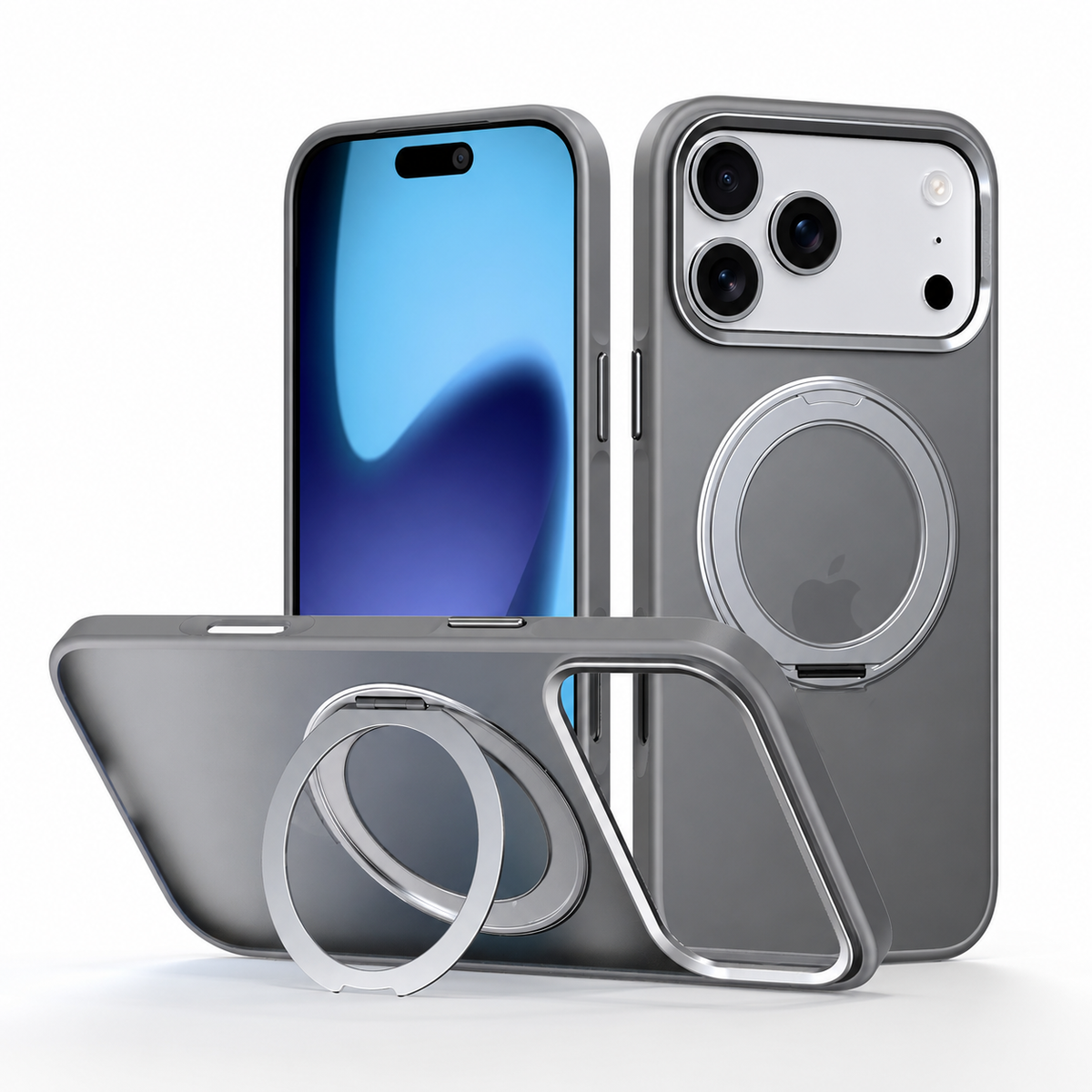 Premium iPhone Case MagSafe Magnetic 360 Rotating Stand Metal Lens Guard Skin Feel Shockproof Slim Fit Anti Drop Non Slip Durable Protective Phone Cover Case