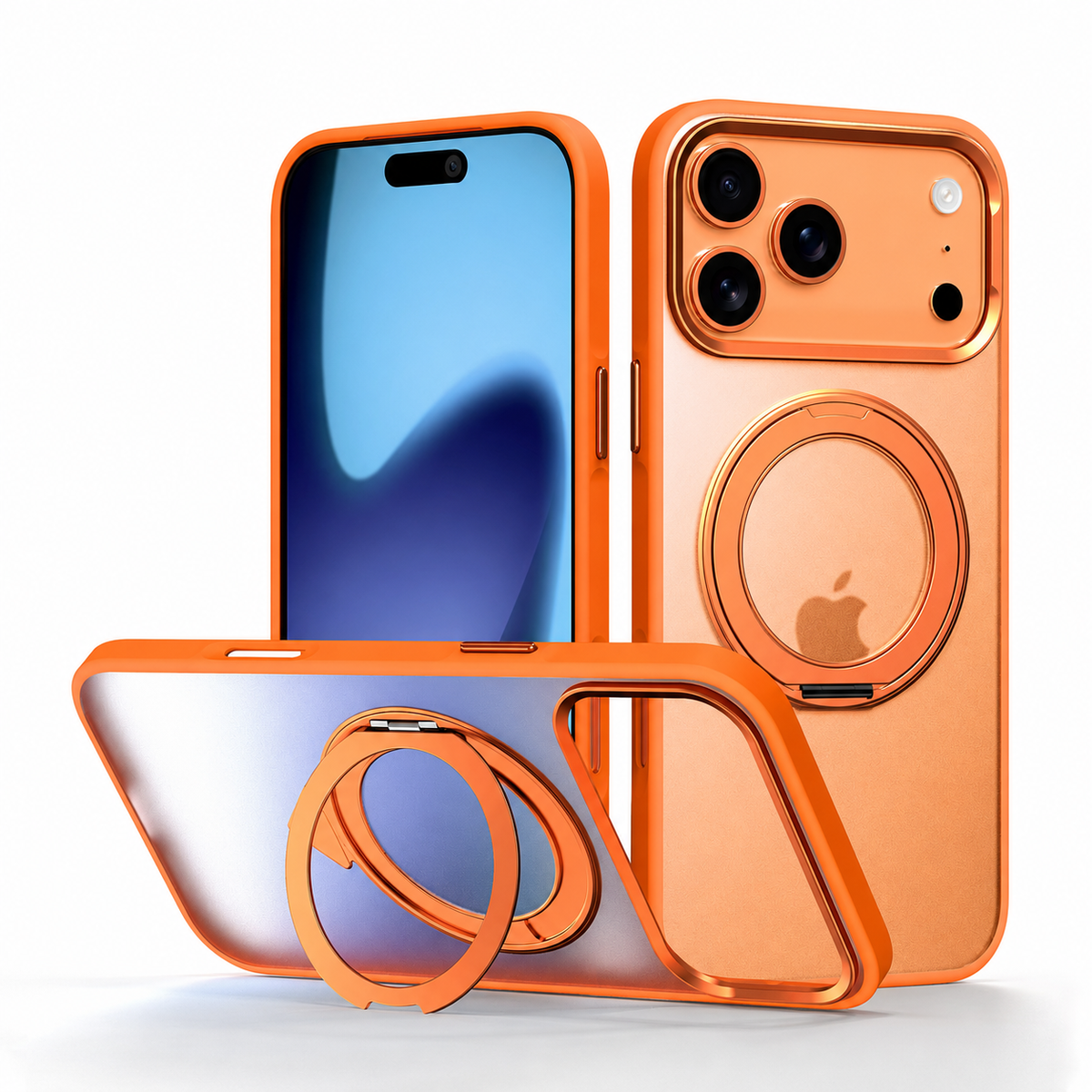 Premium iPhone Case MagSafe Magnetic 360 Rotating Stand Metal Lens Guard Skin Feel Shockproof Slim Fit Anti Drop Non Slip Durable Protective Phone Cover Case