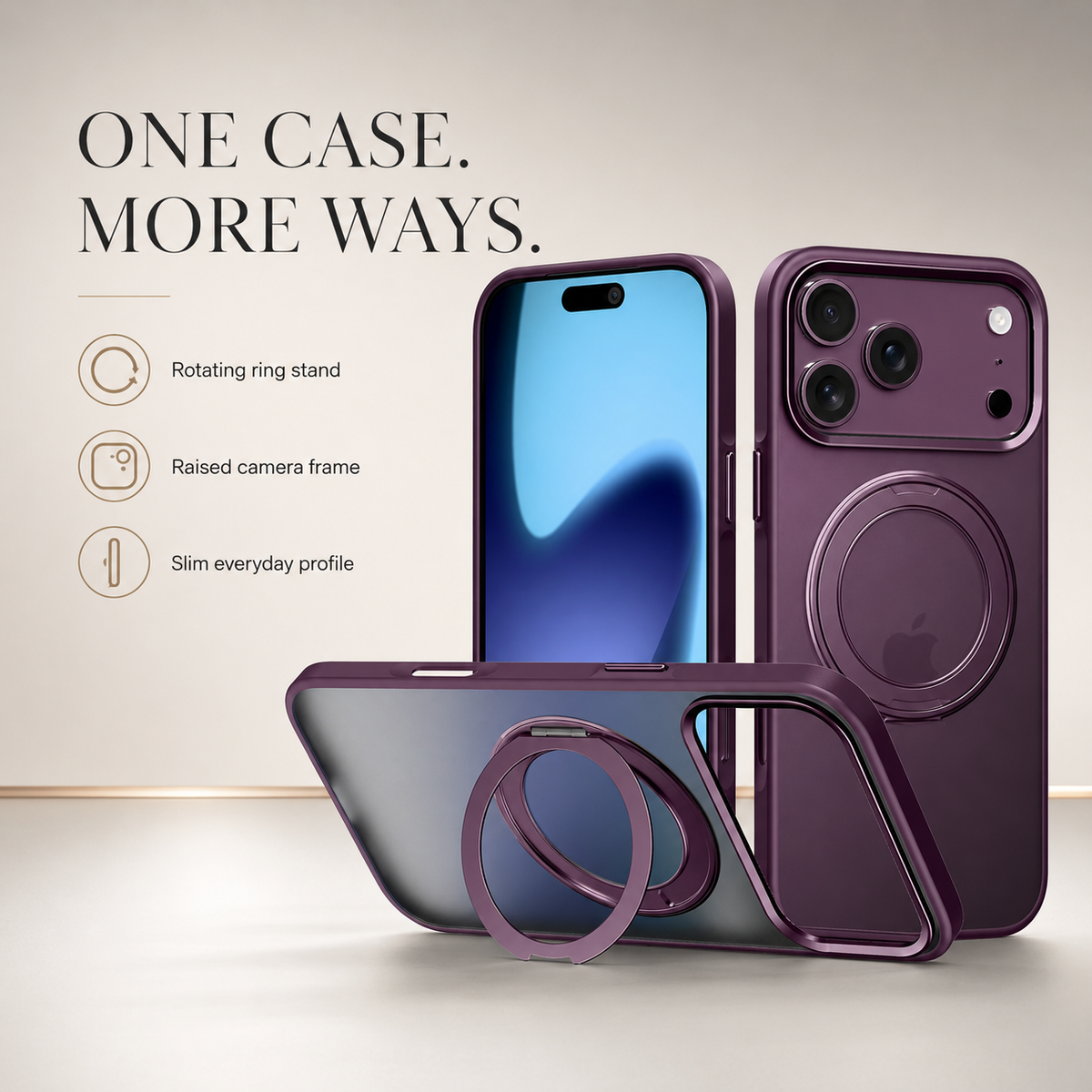 Premium iPhone Case MagSafe Magnetic 360 Rotating Stand Metal Lens Guard Skin Feel Shockproof Slim Fit Anti Drop Non Slip Durable Protective Phone Cover Case