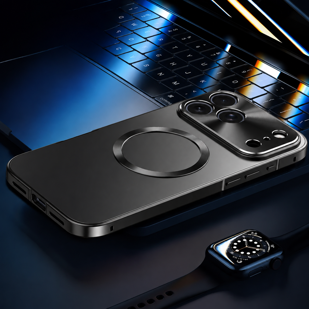 Premium iPhone Case MagSafe Magnetic Aluminum Frame Frosted Matte Back Shockproof Cover Camera Lens Protection Ultra Thin Slim Lightweight Full Guard