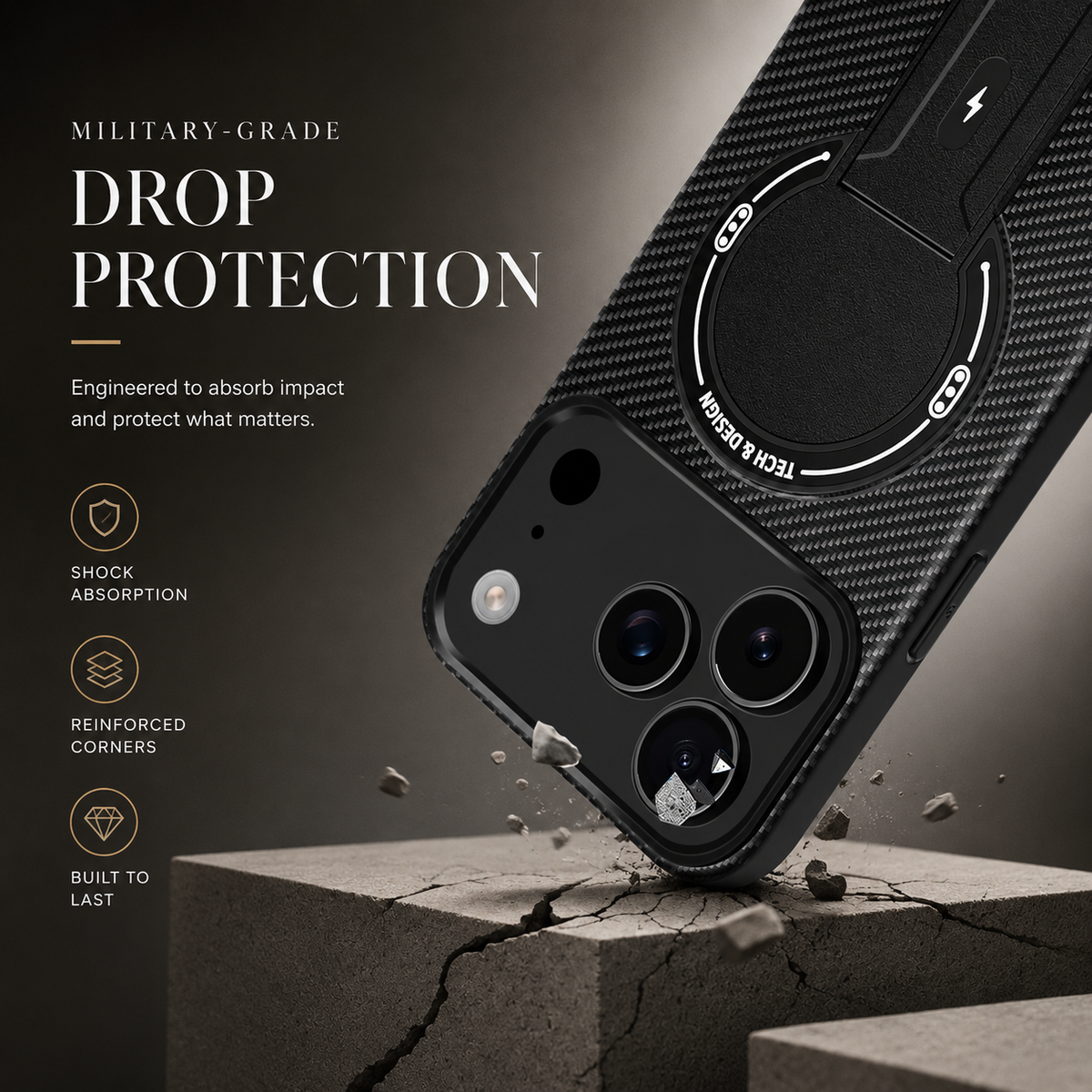 Premium iPhone Case MagSafe Magnetic Armor Carbon Fiber Shockproof PC TPU Ring Stand Kickstand Anti Scratch Non Slip Heavy Duty Full Coverage Cover