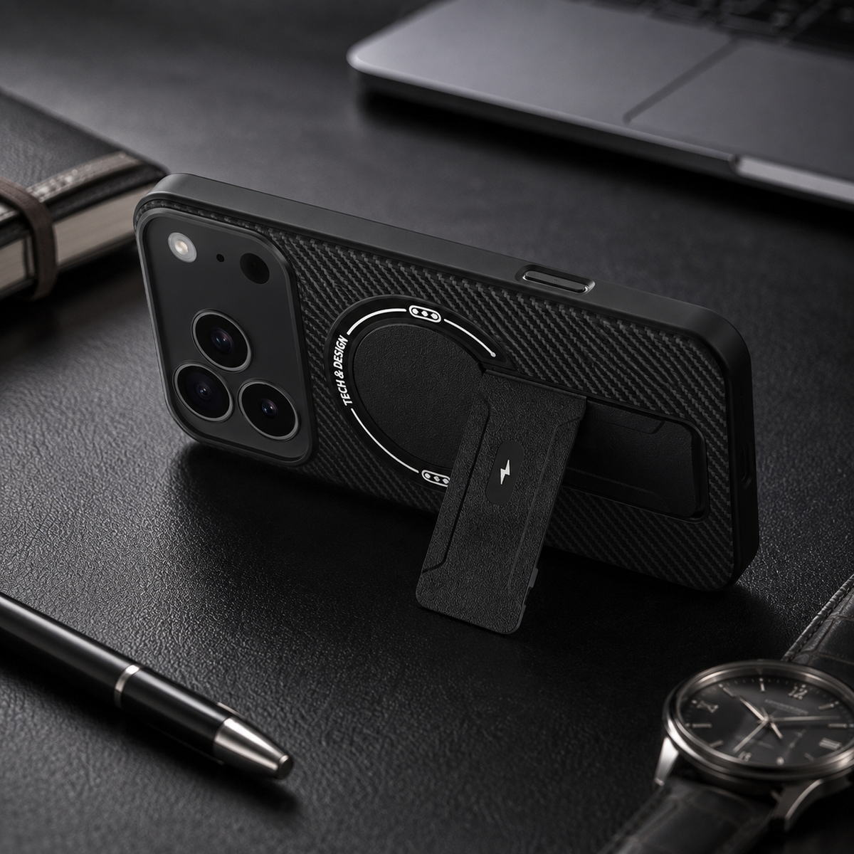 Premium iPhone Case MagSafe Magnetic Armor Carbon Fiber Shockproof PC TPU Ring Stand Kickstand Anti Scratch Non Slip Heavy Duty Full Coverage Cover