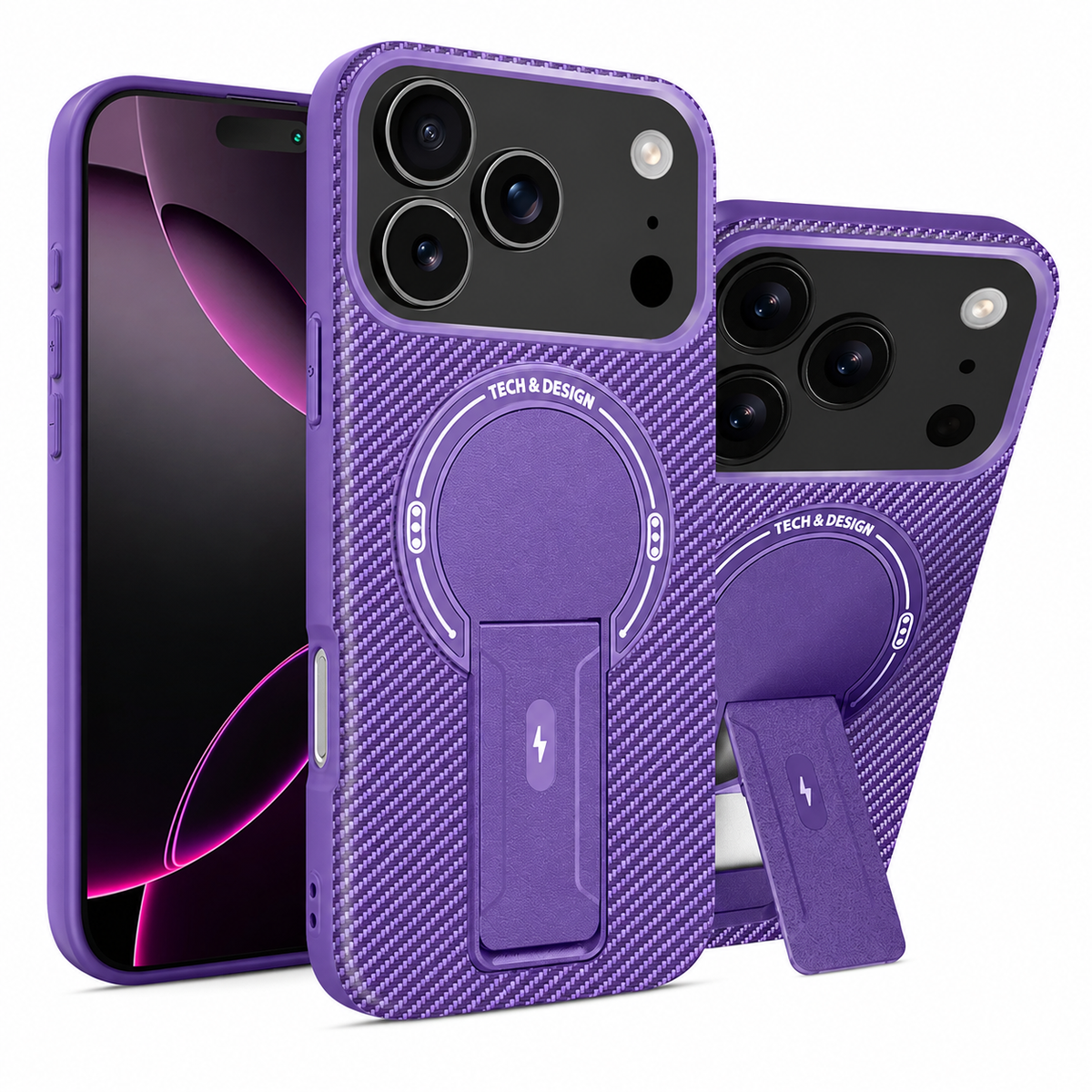 Premium iPhone Case MagSafe Magnetic Armor Carbon Fiber Shockproof PC TPU Ring Stand Kickstand Anti Scratch Non Slip Heavy Duty Full Coverage Cover
