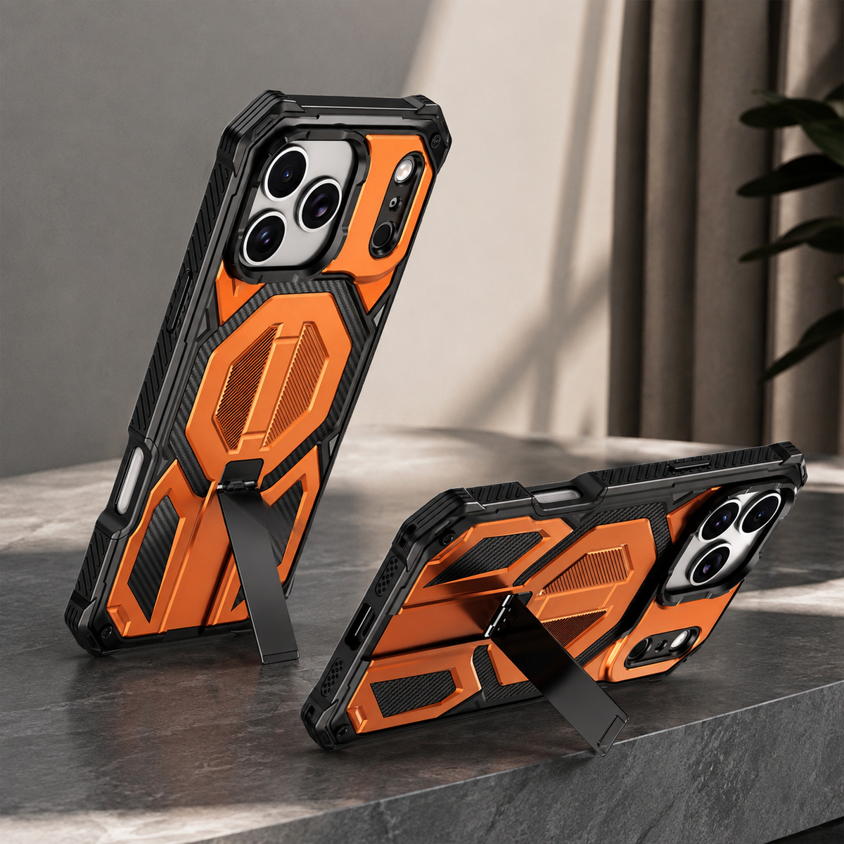 Premium iPhone Case MagSafe Magnetic Armor Metal Stand Shockproof PC TPU Dual Layer Heavy Duty Anti Scratch Matte Non Slip Protective Bumper Cover