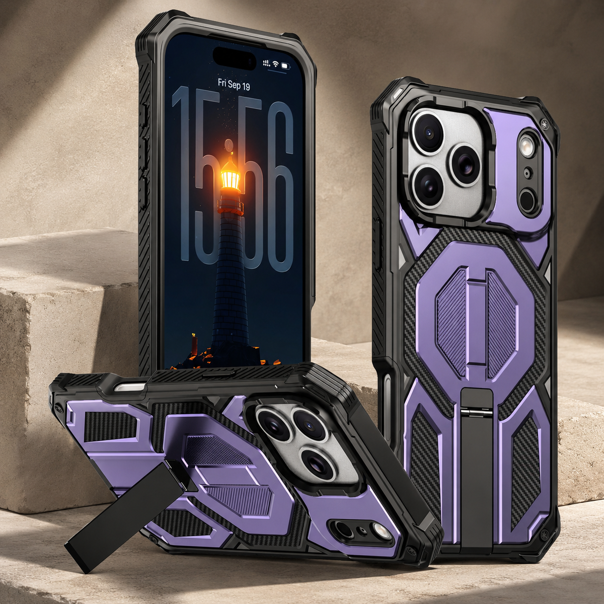 Premium iPhone Case MagSafe Magnetic Armor Metal Stand Shockproof PC TPU Dual Layer Heavy Duty Anti Scratch Matte Non Slip Protective Bumper Cover