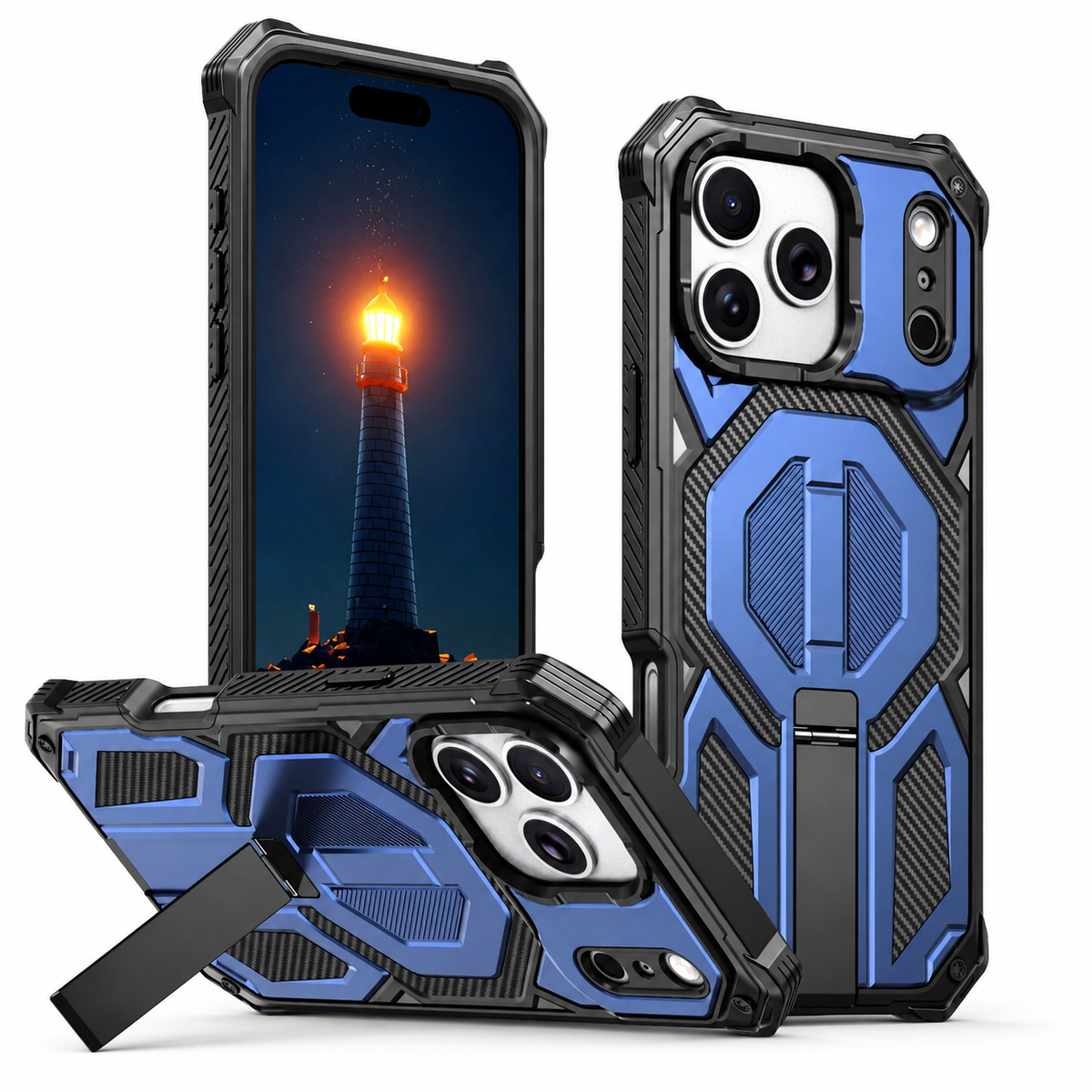 Premium iPhone Case MagSafe Magnetic Armor Metal Stand Shockproof PC TPU Dual Layer Heavy Duty Anti Scratch Matte Non Slip Protective Bumper Cover
