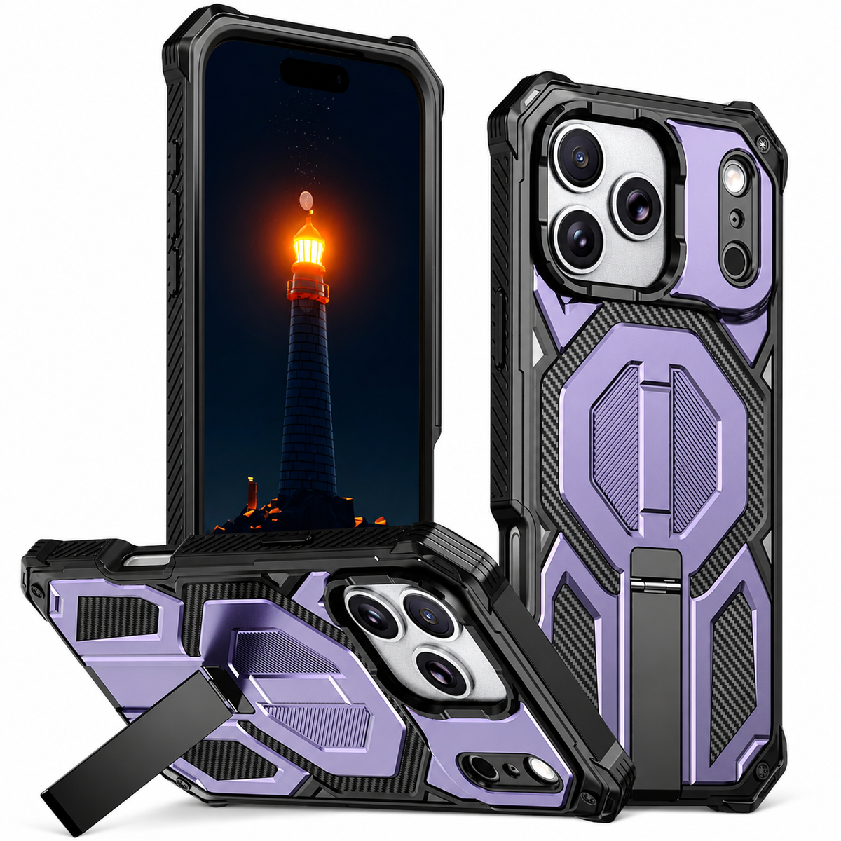 Premium iPhone Case MagSafe Magnetic Armor Metal Stand Shockproof PC TPU Dual Layer Heavy Duty Anti Scratch Matte Non Slip Protective Bumper Cover