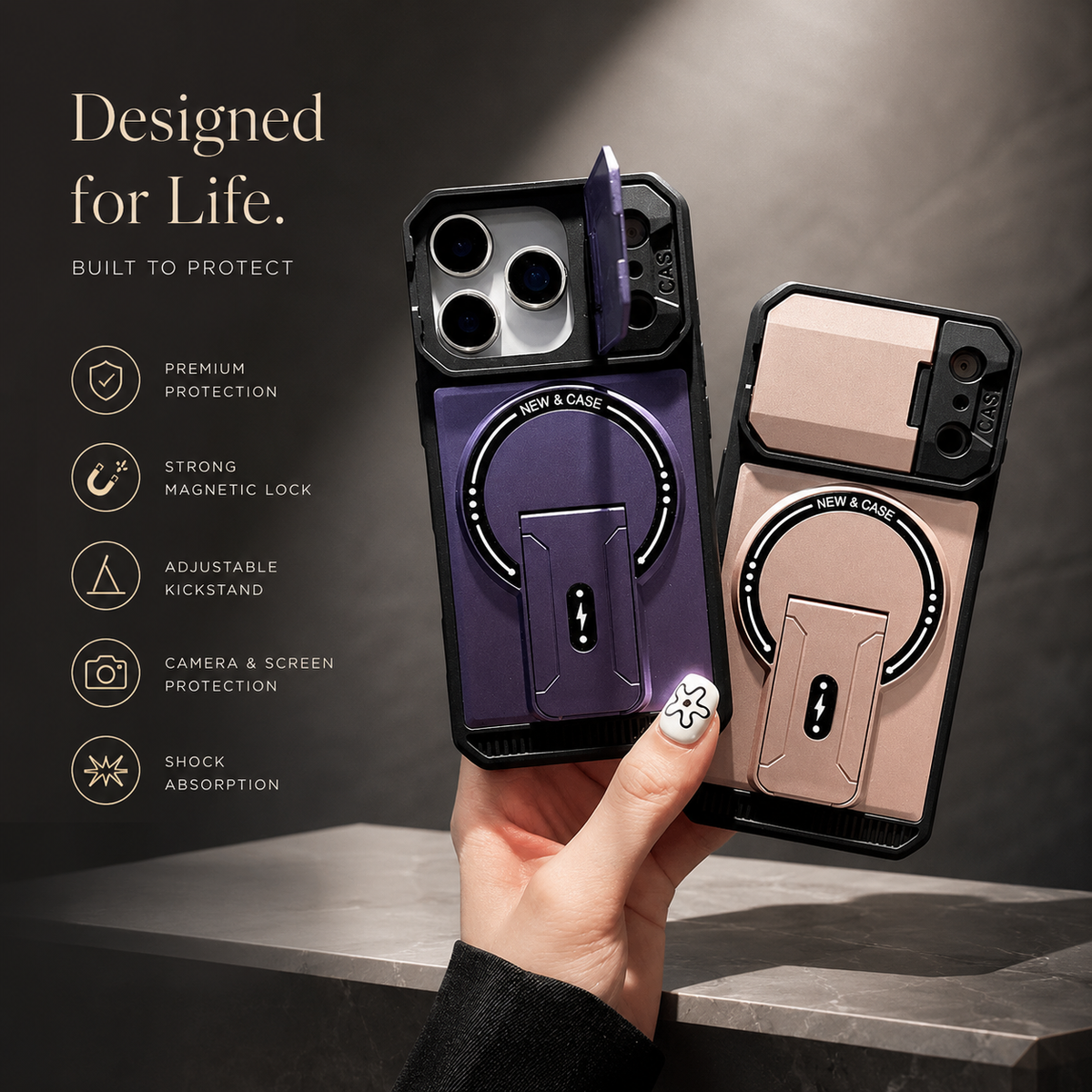 Premium iPhone Case MagSafe Magnetic Bracket Stand Camera Lens Protection Shockproof Silicone Protective Cover Non Slip Slim Reinforced Bumper Case
