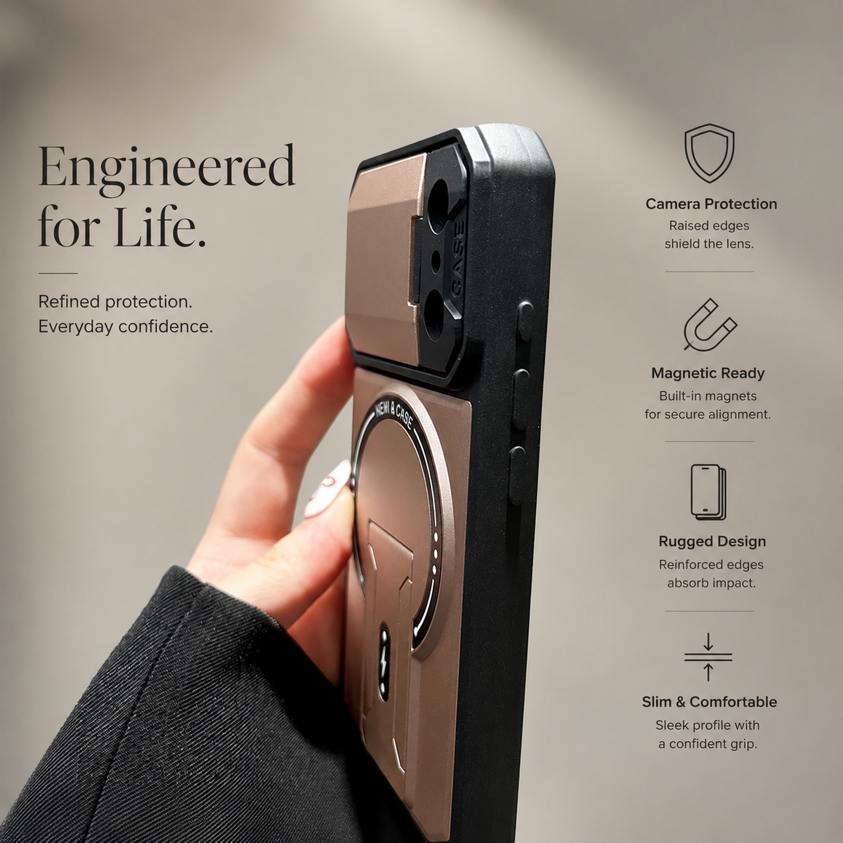 Premium iPhone Case MagSafe Magnetic Bracket Stand Camera Lens Protection Shockproof Silicone Protective Cover Non Slip Slim Reinforced Bumper Case