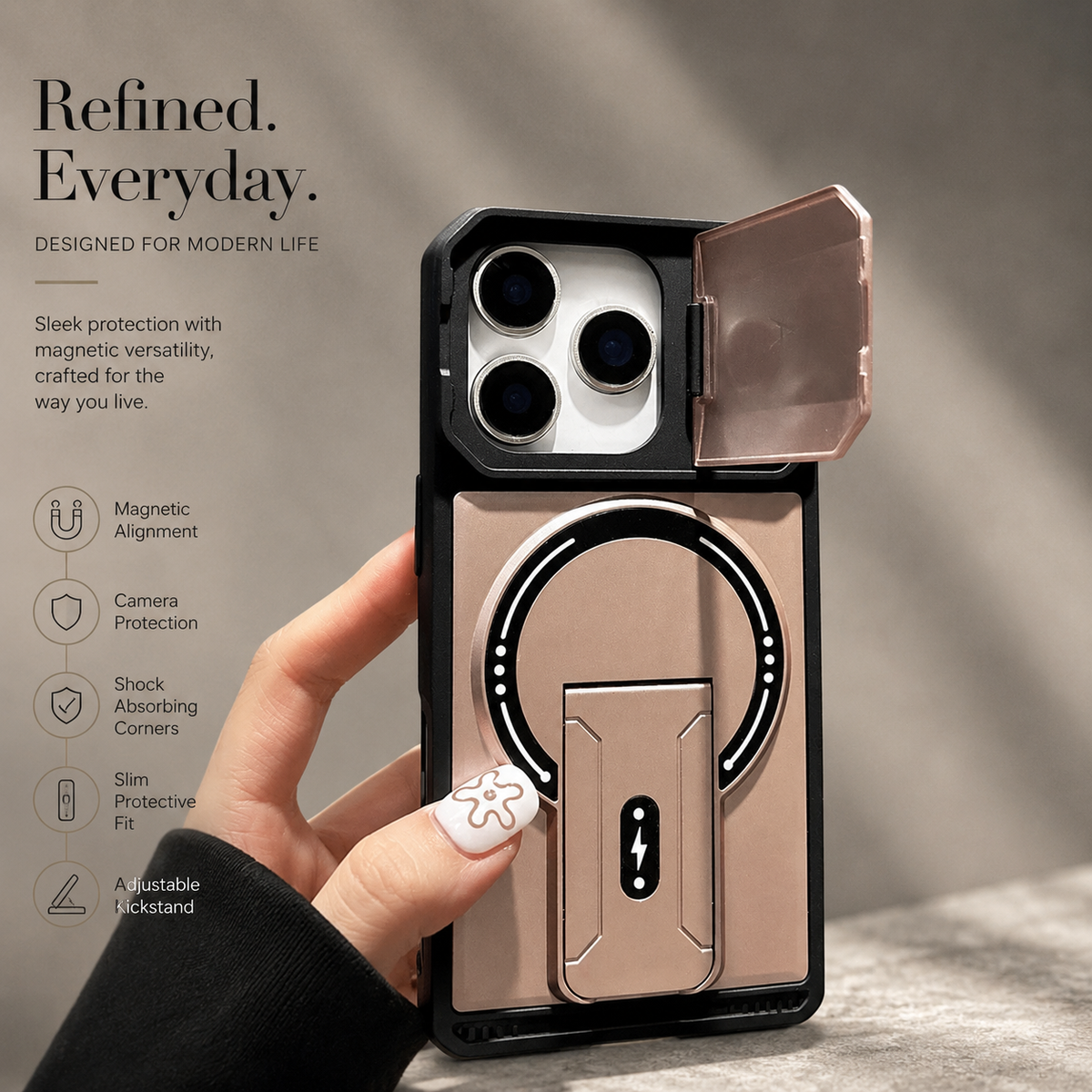 Premium iPhone Case MagSafe Magnetic Bracket Stand Camera Lens Protection Shockproof Silicone Protective Cover Non Slip Slim Reinforced Bumper Case