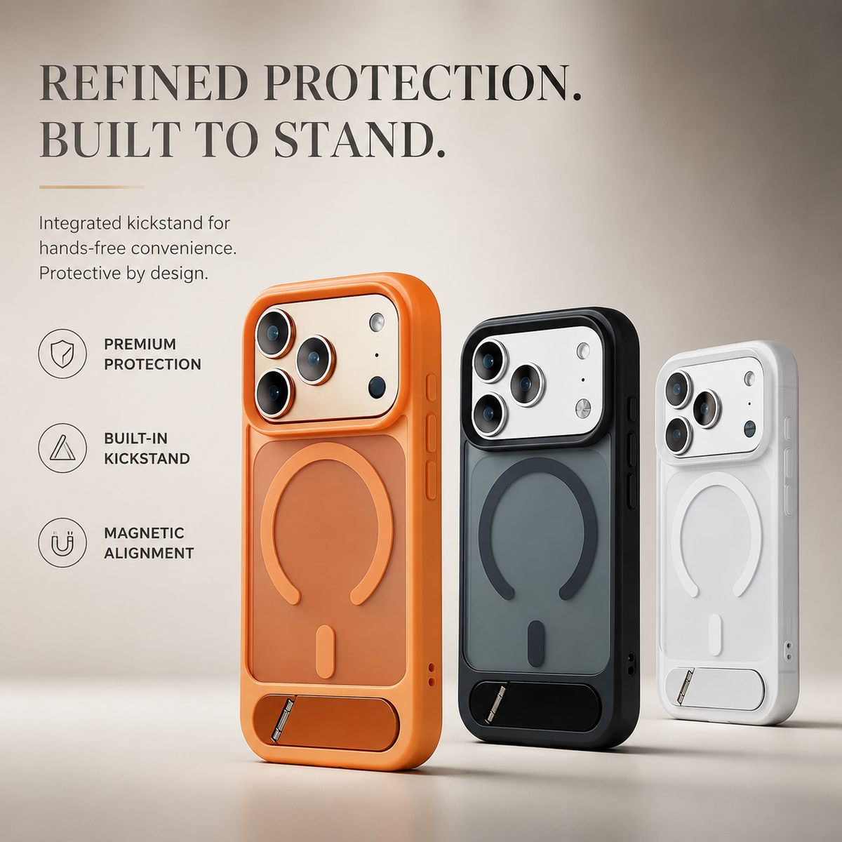 Premium iPhone Case MagSafe Magnetic Foldable Stand PC Matte Shockproof Protective Cover Anti Fingerprint Non Slip Half Wrapped Slim Design