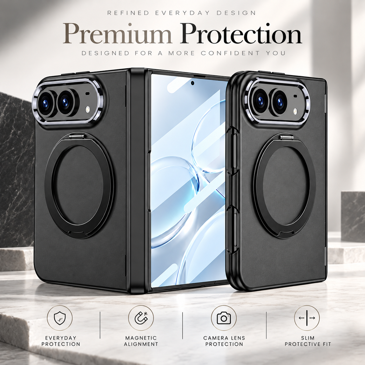 Premium iPhone Case MagSafe Magnetic Folding Stand Shockproof Durable Slim Protective Non Slip Tough Phone Cover with Hands Free Viewing Support