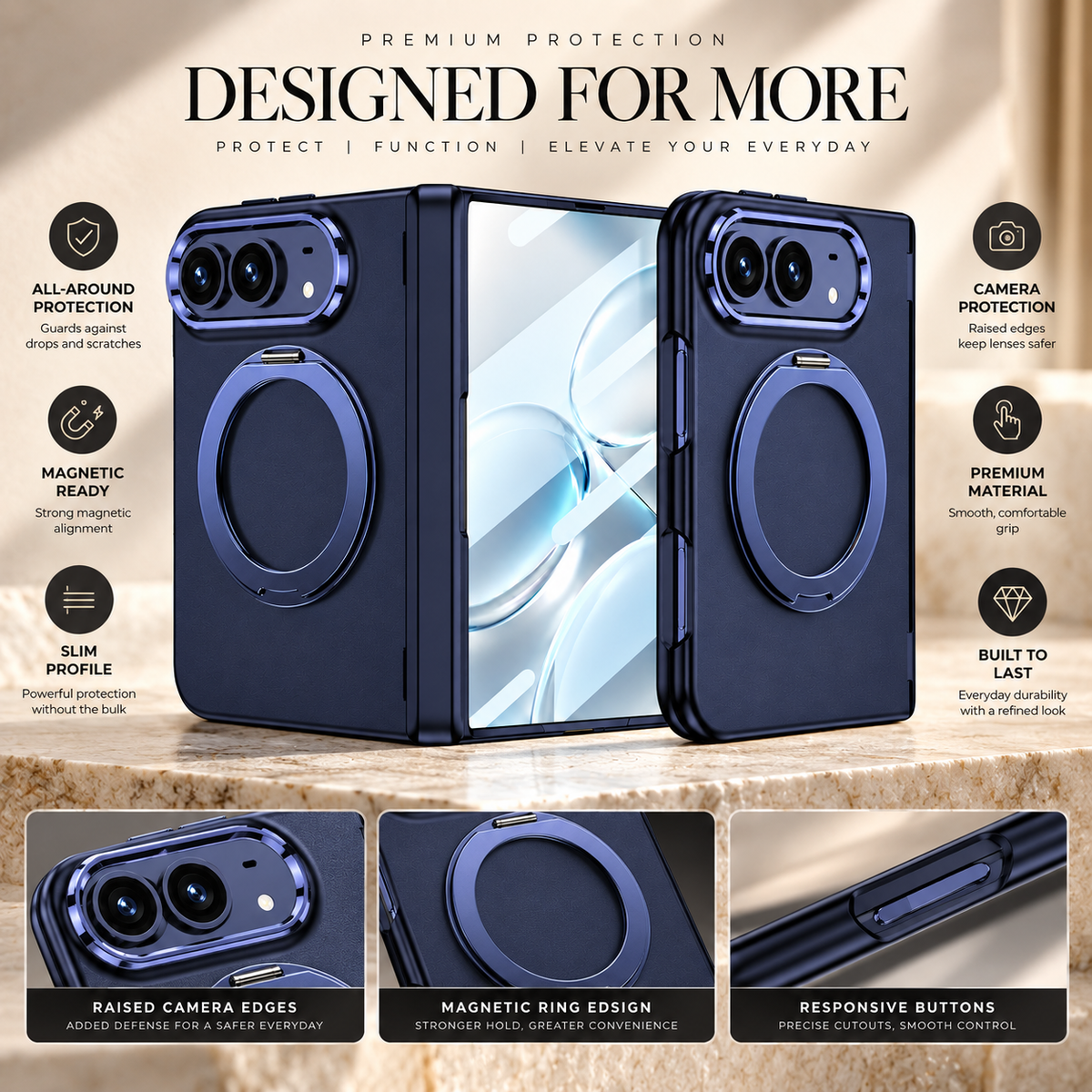 Premium iPhone Case MagSafe Magnetic Folding Stand Shockproof Durable Slim Protective Non Slip Tough Phone Cover with Hands Free Viewing Support