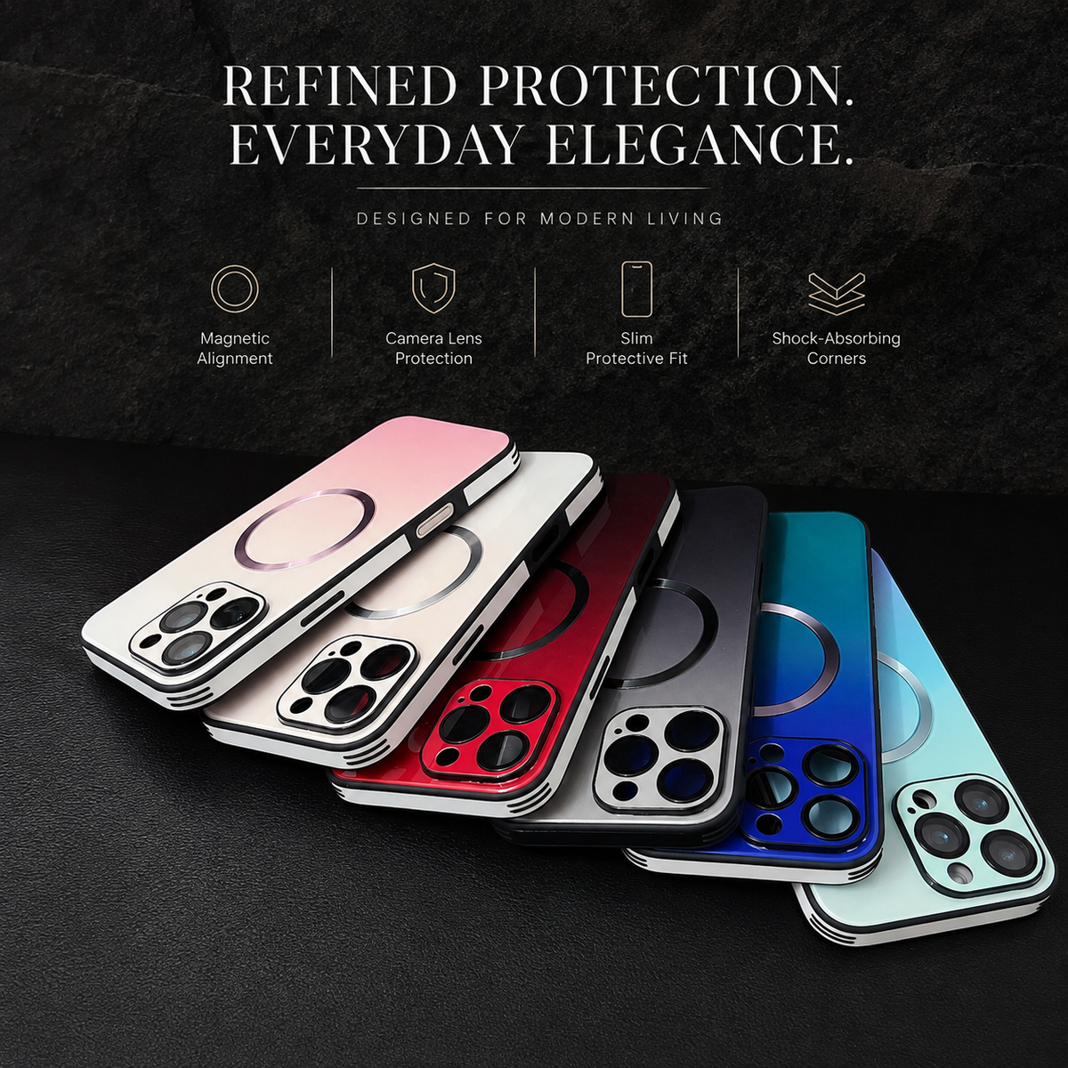 Premium iPhone Case MagSafe Magnetic Gradient Large Window Shockproof PC TPU Acrylic Protective Cover Anti Scratch Reflective Glitter Soft Case
