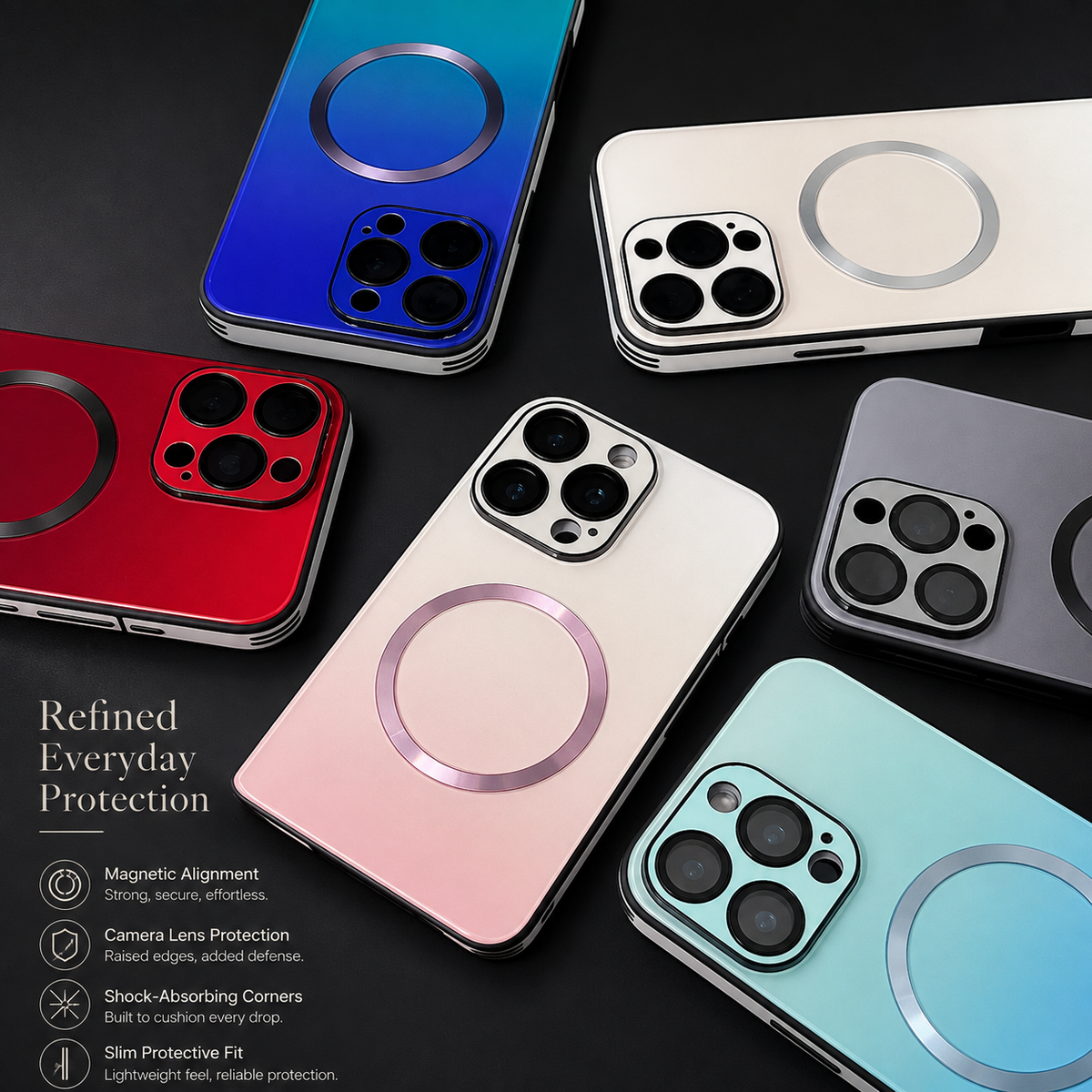Premium iPhone Case MagSafe Magnetic Gradient Large Window Shockproof PC TPU Acrylic Protective Cover Anti Scratch Reflective Glitter Soft Case
