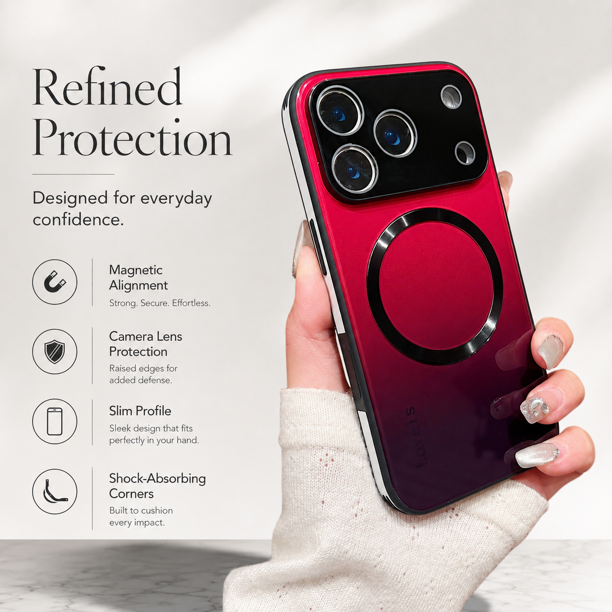 Premium iPhone Case MagSafe Magnetic Gradient Large Window Shockproof PC TPU Acrylic Protective Cover Anti Scratch Reflective Glitter Soft Case