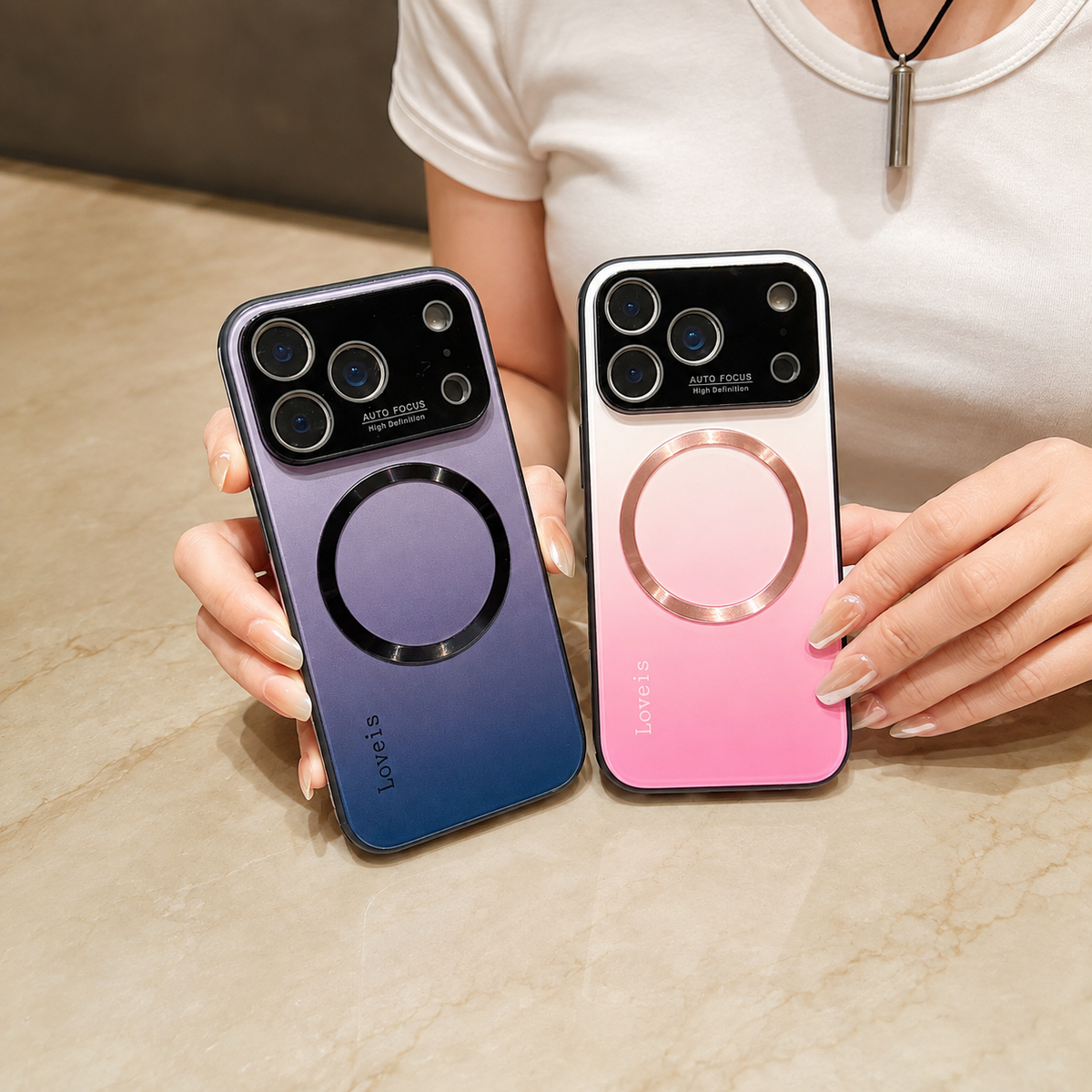 Premium iPhone Case MagSafe Magnetic Gradient Large Window Shockproof PC TPU Acrylic Protective Cover Anti Scratch Reflective Glitter Soft Case