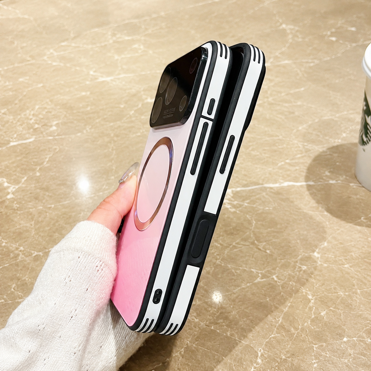 Premium iPhone Case MagSafe Magnetic Gradient Large Window Shockproof PC TPU Acrylic Protective Cover Anti Scratch Reflective Glitter Soft Case