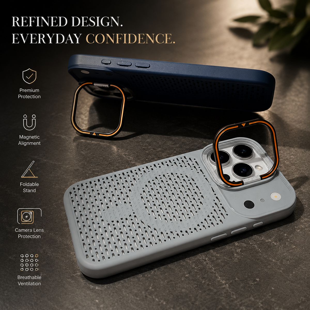 Premium iPhone Case MagSafe Magnetic Heat Dissipation Shockproof Acrylic Protective Cover Built In Holder Kickstand Slim Cooling Bumper Hard Back Case