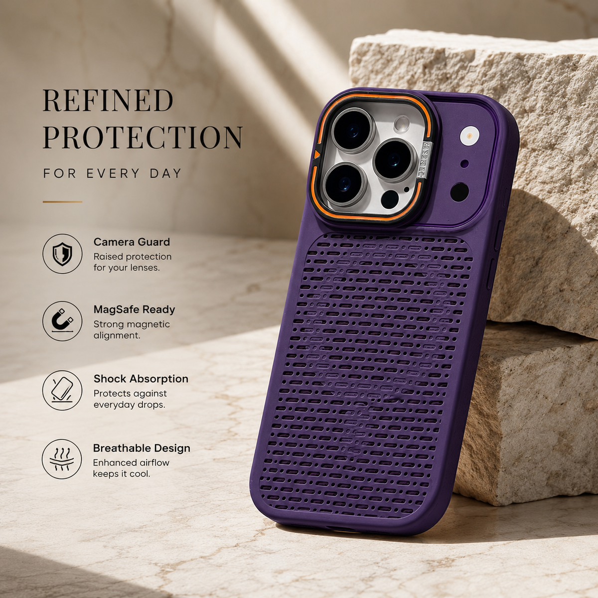 Premium iPhone Case MagSafe Magnetic Heat Dissipation Shockproof Acrylic Protective Cover Built In Holder Kickstand Slim Cooling Bumper Hard Back Case