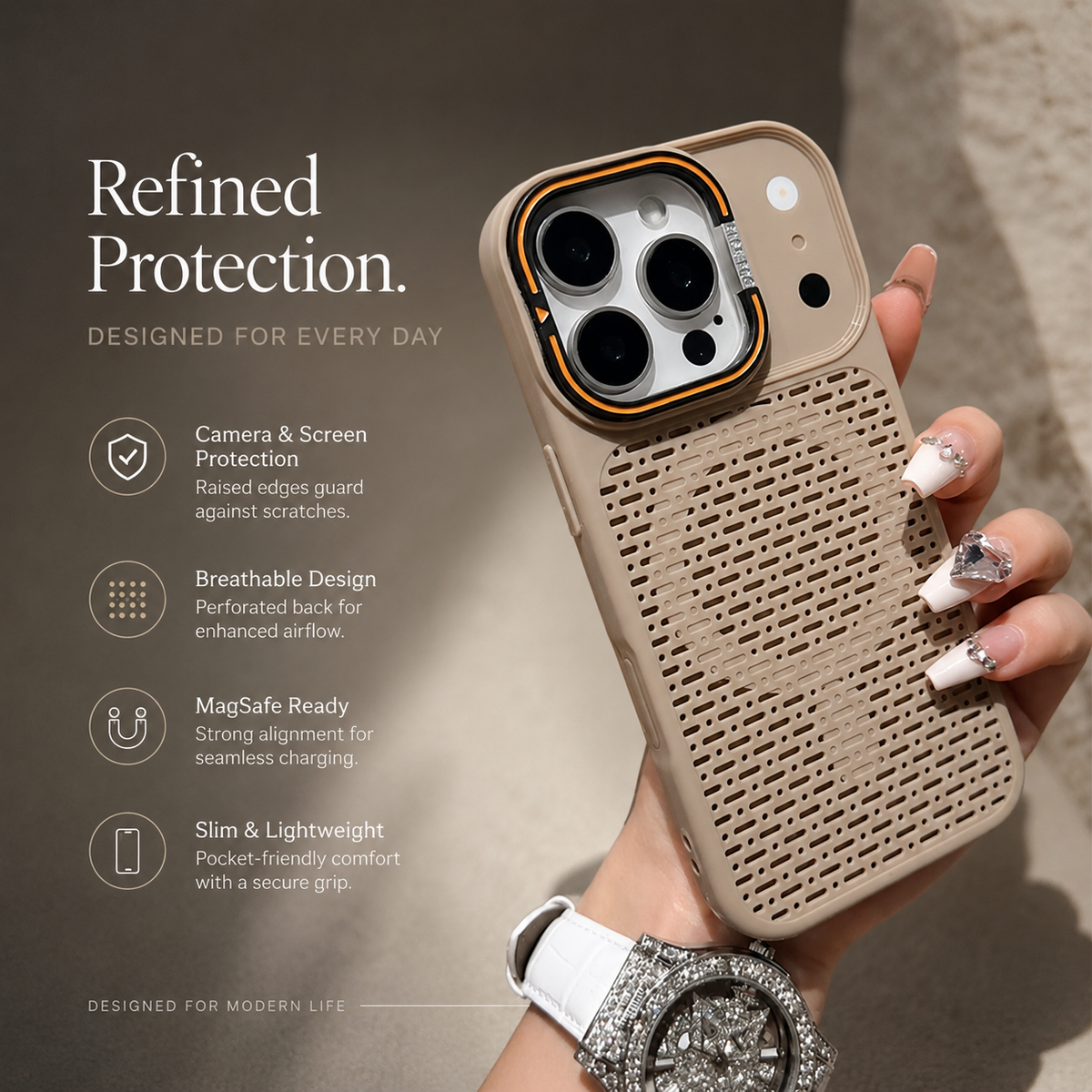 Premium iPhone Case MagSafe Magnetic Heat Dissipation Shockproof Acrylic Protective Cover Built In Holder Kickstand Slim Cooling Bumper Hard Back Case