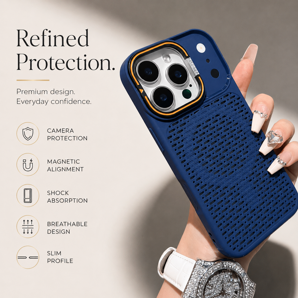 Premium iPhone Case MagSafe Magnetic Heat Dissipation Shockproof Acrylic Protective Cover Built In Holder Kickstand Slim Cooling Bumper Hard Back Case