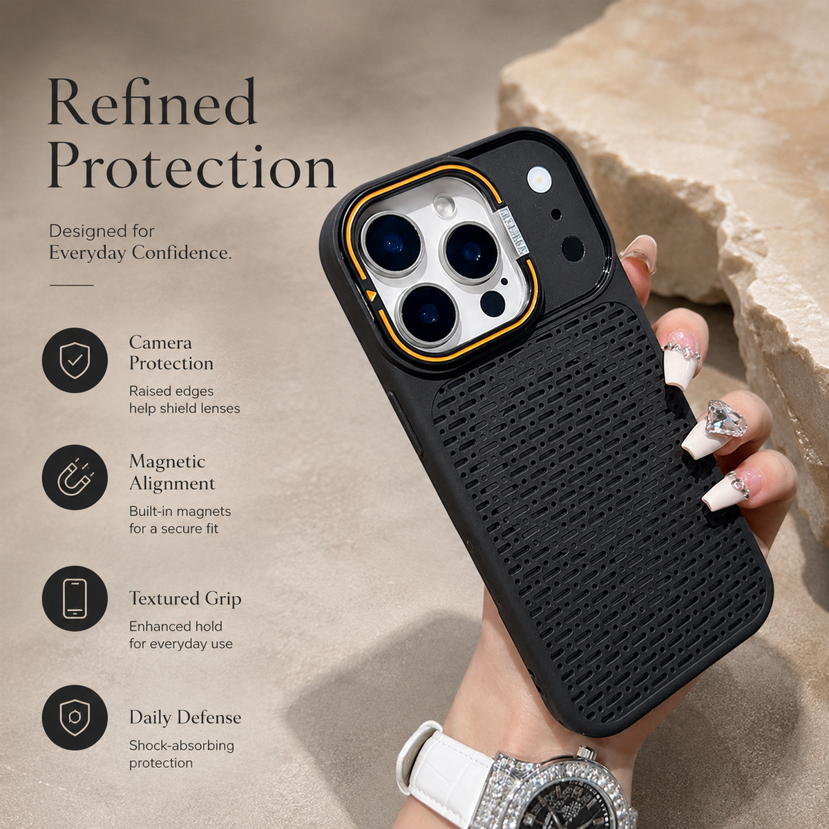 Premium iPhone Case MagSafe Magnetic Heat Dissipation Shockproof Acrylic Protective Cover Built In Holder Kickstand Slim Cooling Bumper Hard Back Case