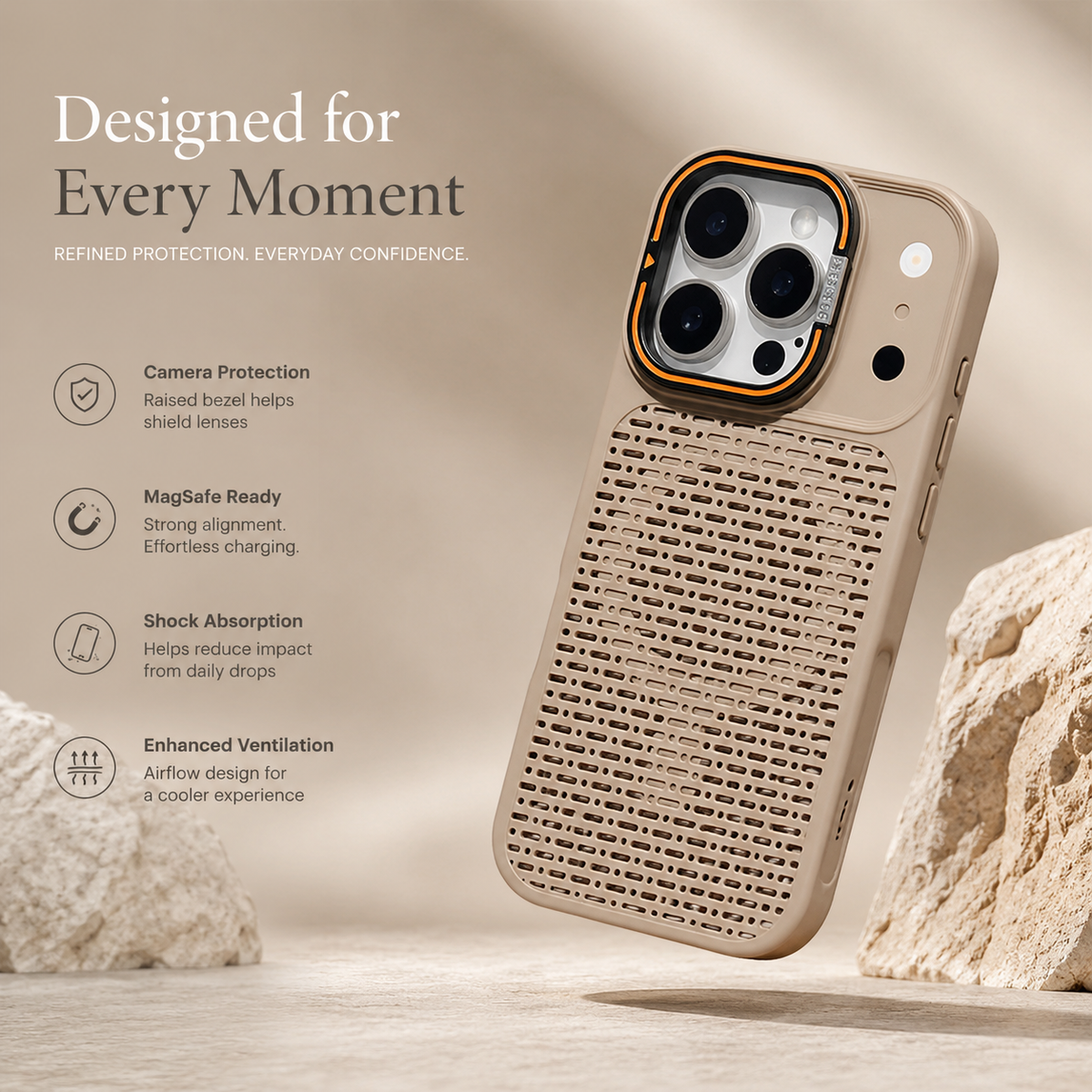 Premium iPhone Case MagSafe Magnetic Heat Dissipation Shockproof Acrylic Protective Cover Built In Holder Kickstand Slim Cooling Bumper Hard Back Case