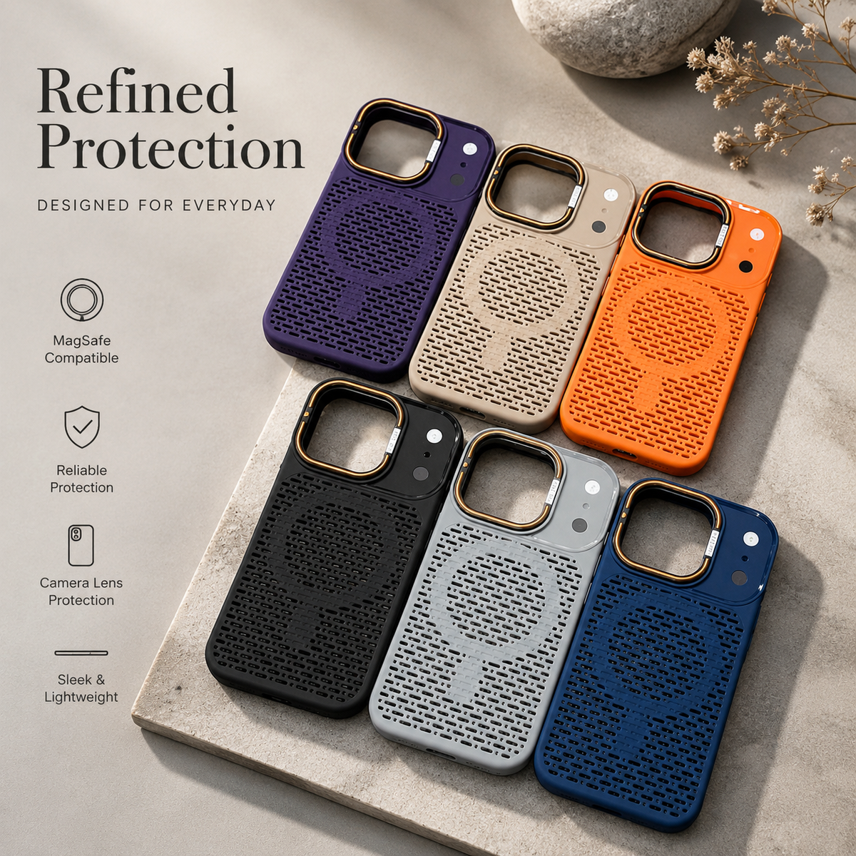 Premium iPhone Case MagSafe Magnetic Heat Dissipation Shockproof Acrylic Protective Cover Built In Holder Kickstand Slim Cooling Bumper Hard Back Case