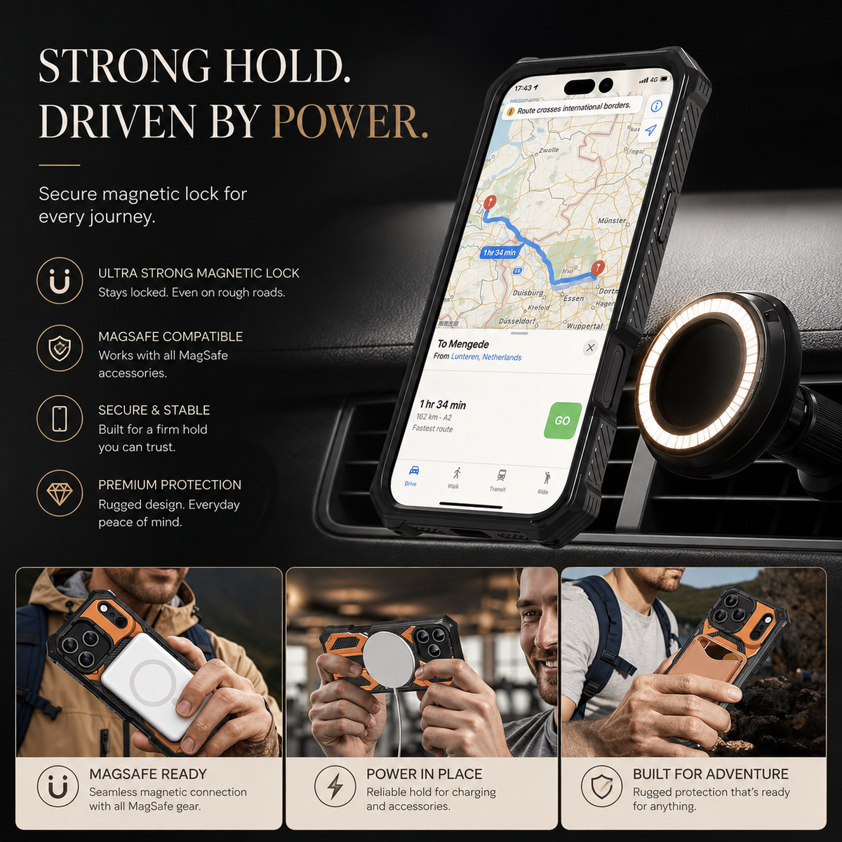 Premium iPhone Case MagSafe Magnetic Heavy Duty Shockproof Protective Cover Dual Layer Ring Lanyard Anti Scratch Non Slip Full Coverage Armor Case