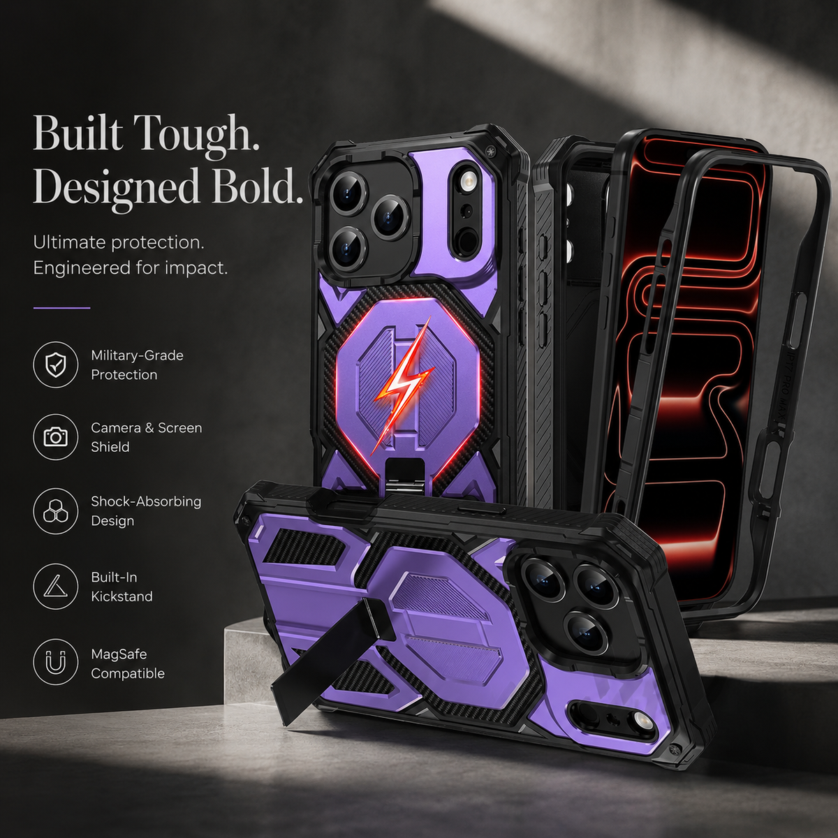 Premium iPhone Case MagSafe Magnetic Heavy Duty Shockproof Protective Cover Dual Layer Ring Lanyard Anti Scratch Non Slip Full Coverage Armor Case