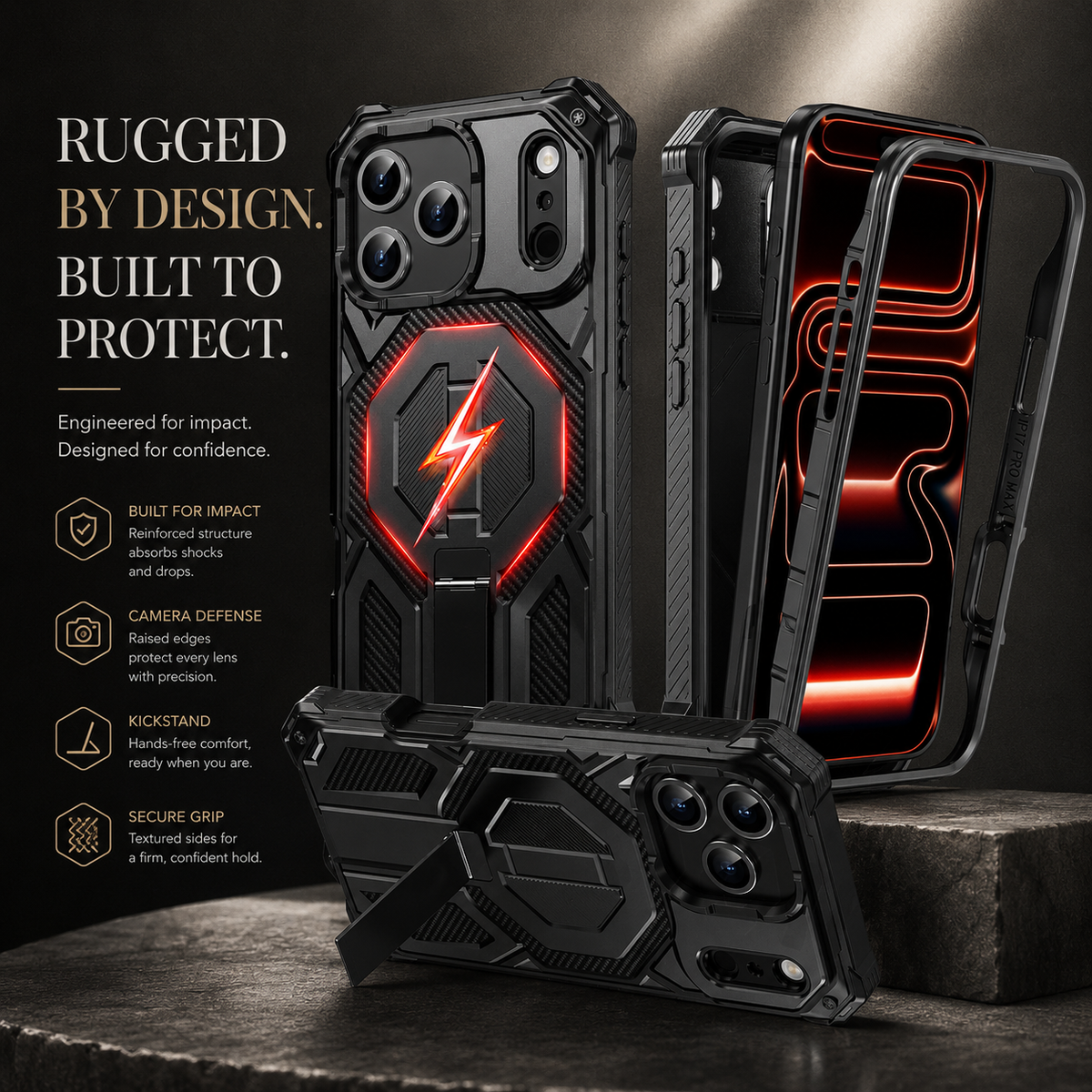 Premium iPhone Case MagSafe Magnetic Heavy Duty Shockproof Protective Cover Dual Layer Ring Lanyard Anti Scratch Non Slip Full Coverage Armor Case