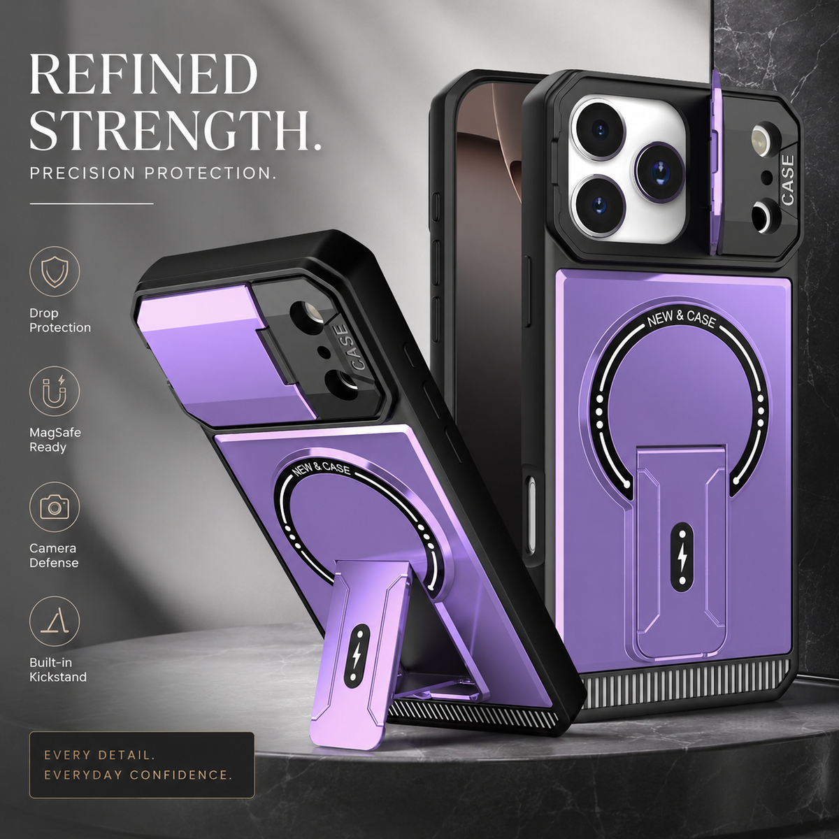 Premium iPhone Case MagSafe Magnetic Kickstand Carbon Fiber Leather Protective Cover Camera Lens Protection Shockproof Slim Non Slip Stand Holder Case