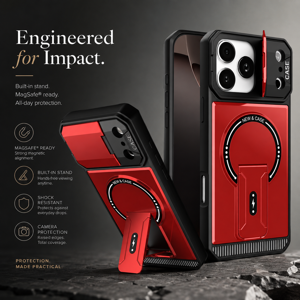 Premium iPhone Case MagSafe Magnetic Kickstand Carbon Fiber Leather Protective Cover Camera Lens Protection Shockproof Slim Non Slip Stand Holder Case