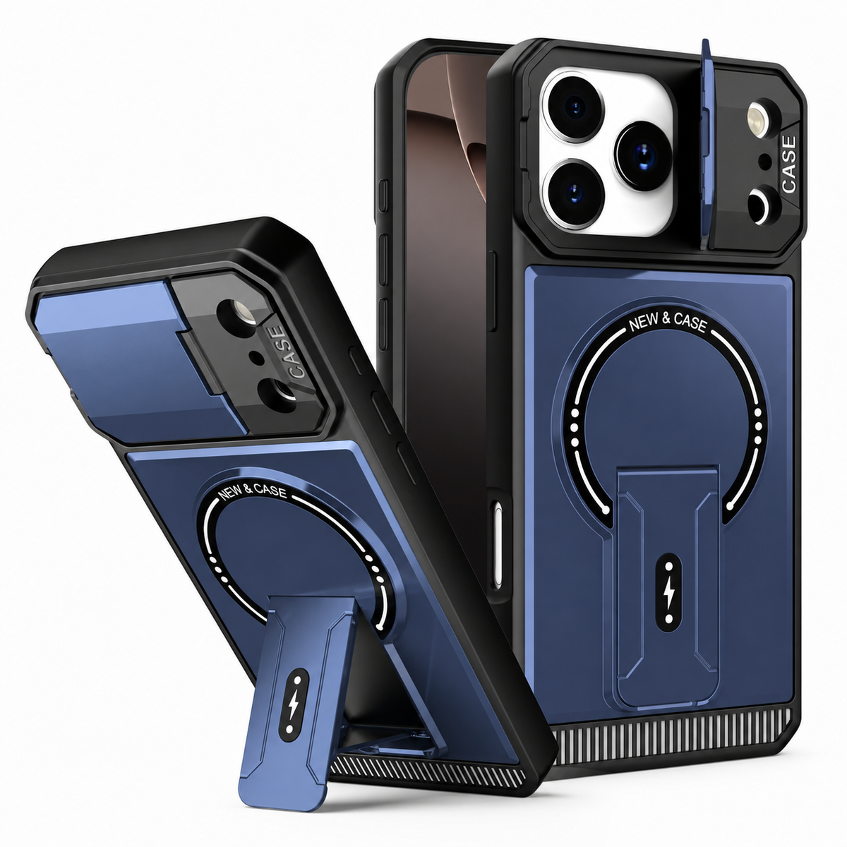 Premium iPhone Case MagSafe Magnetic Kickstand Carbon Fiber Leather Protective Cover Camera Lens Protection Shockproof Slim Non Slip Stand Holder Case