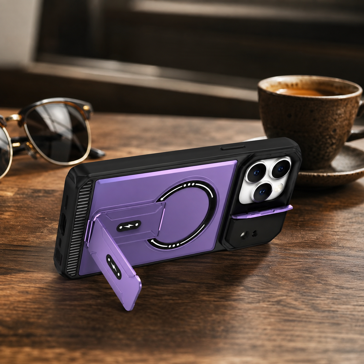 Premium iPhone Case MagSafe Magnetic Kickstand Carbon Fiber Leather Protective Cover Camera Lens Protection Shockproof Slim Non Slip Stand Holder Case