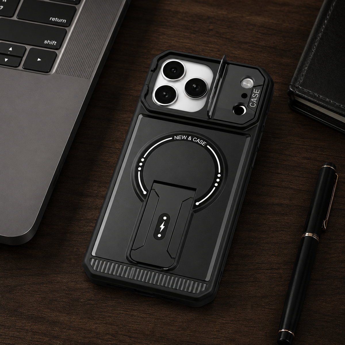 Premium iPhone Case MagSafe Magnetic Kickstand Carbon Fiber Leather Protective Cover Camera Lens Protection Shockproof Slim Non Slip Stand Holder Case