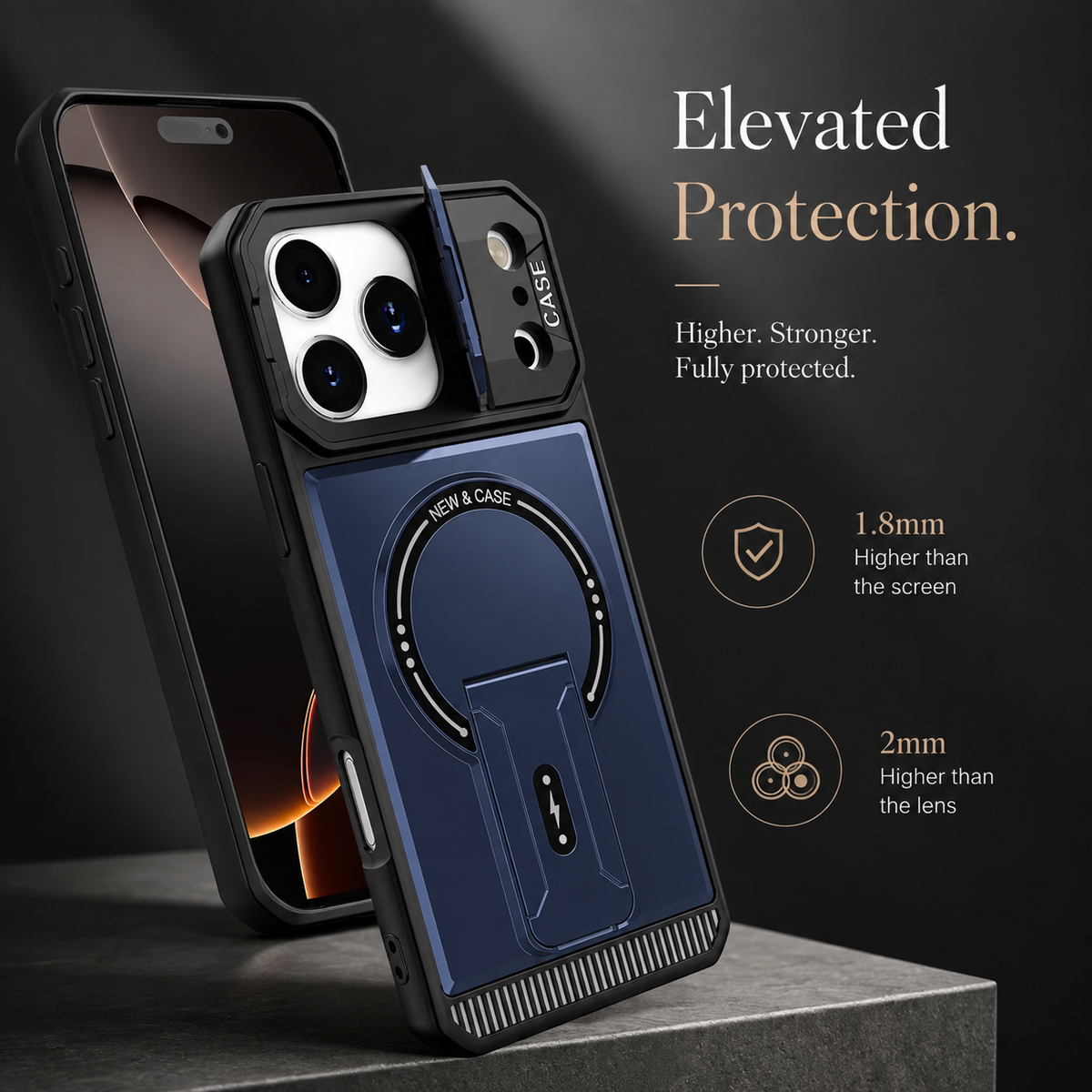 Premium iPhone Case MagSafe Magnetic Kickstand Carbon Fiber Leather Protective Cover Camera Lens Protection Shockproof Slim Non Slip Stand Holder Case