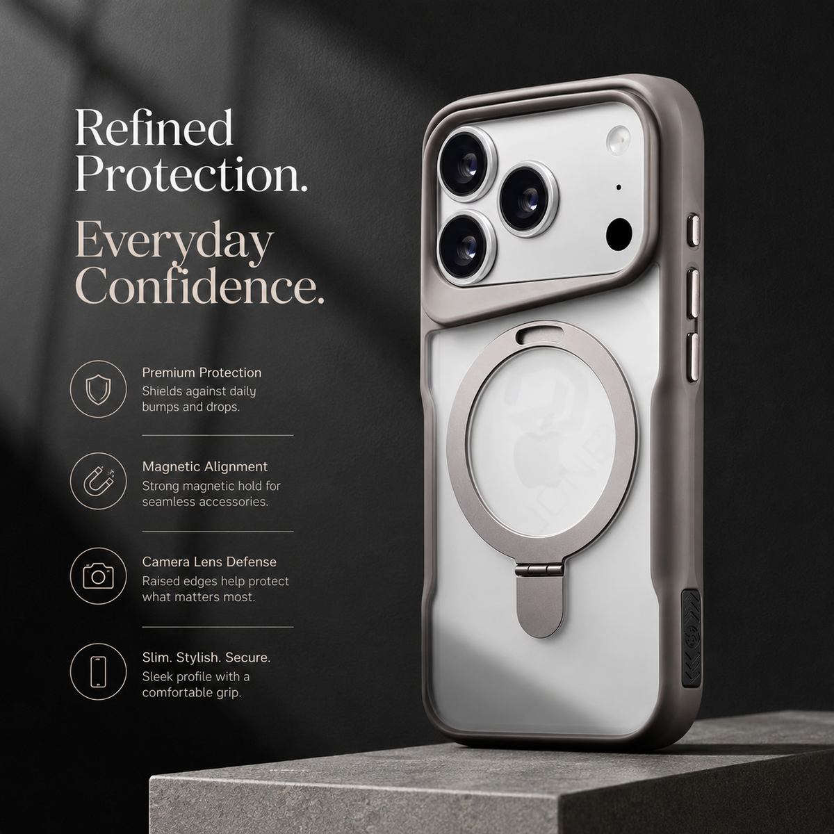 Premium iPhone Case MagSafe Magnetic Metal Ring Stand Shockproof Bumper Matte Translucent Protective Cover Anti Scratch Non Slip Slim Rugged Case