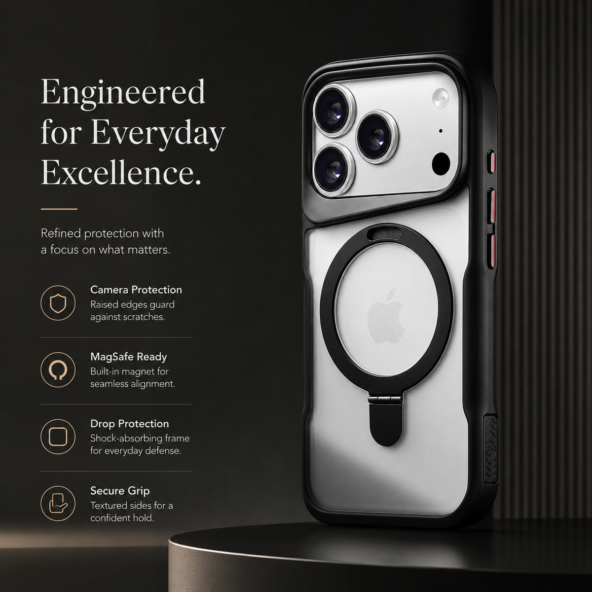 Premium iPhone Case MagSafe Magnetic Metal Ring Stand Shockproof Bumper Matte Translucent Protective Cover Anti Scratch Non Slip Slim Rugged Case