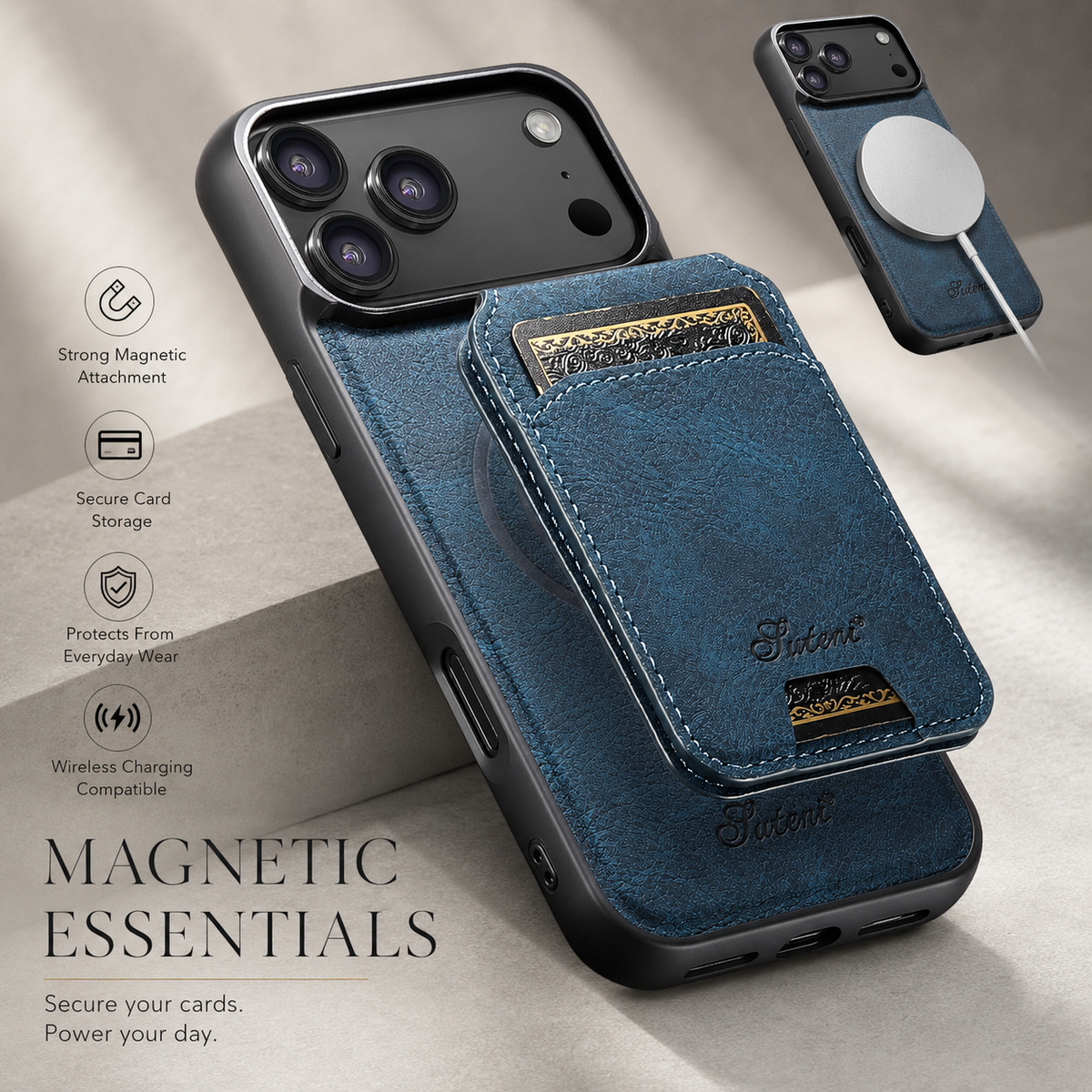Premium iPhone Case MagSafe Magnetic PU Leather Wallet Card Holder Stand Wireless Charging Protective Cover Slim Non Slip Shockproof Business Case