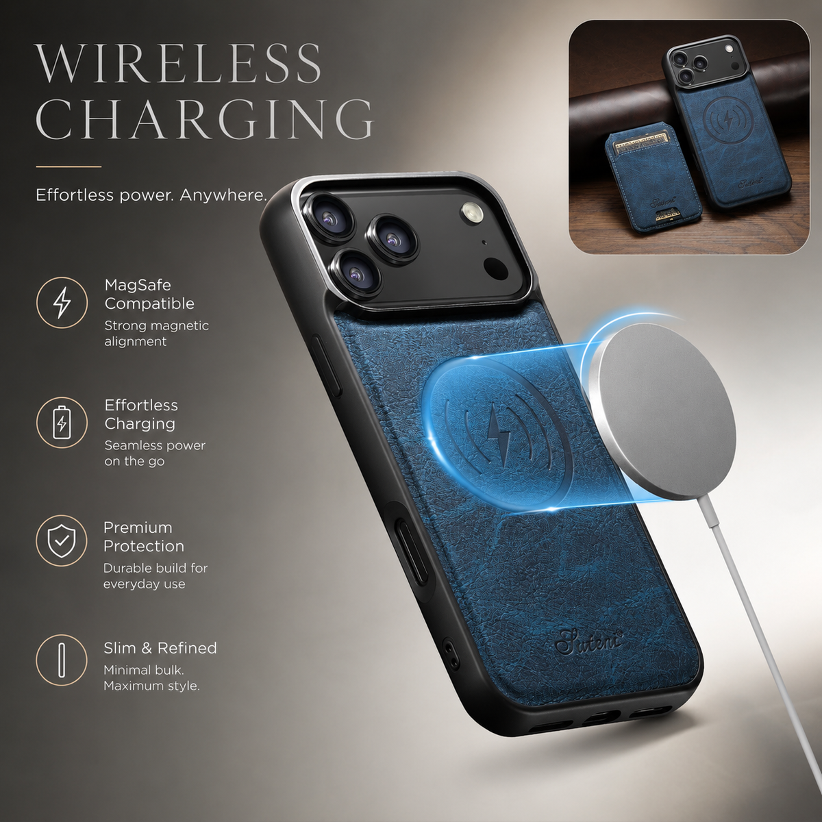 Premium iPhone Case MagSafe Magnetic PU Leather Wallet Card Holder Stand Wireless Charging Protective Cover Slim Non Slip Shockproof Business Case