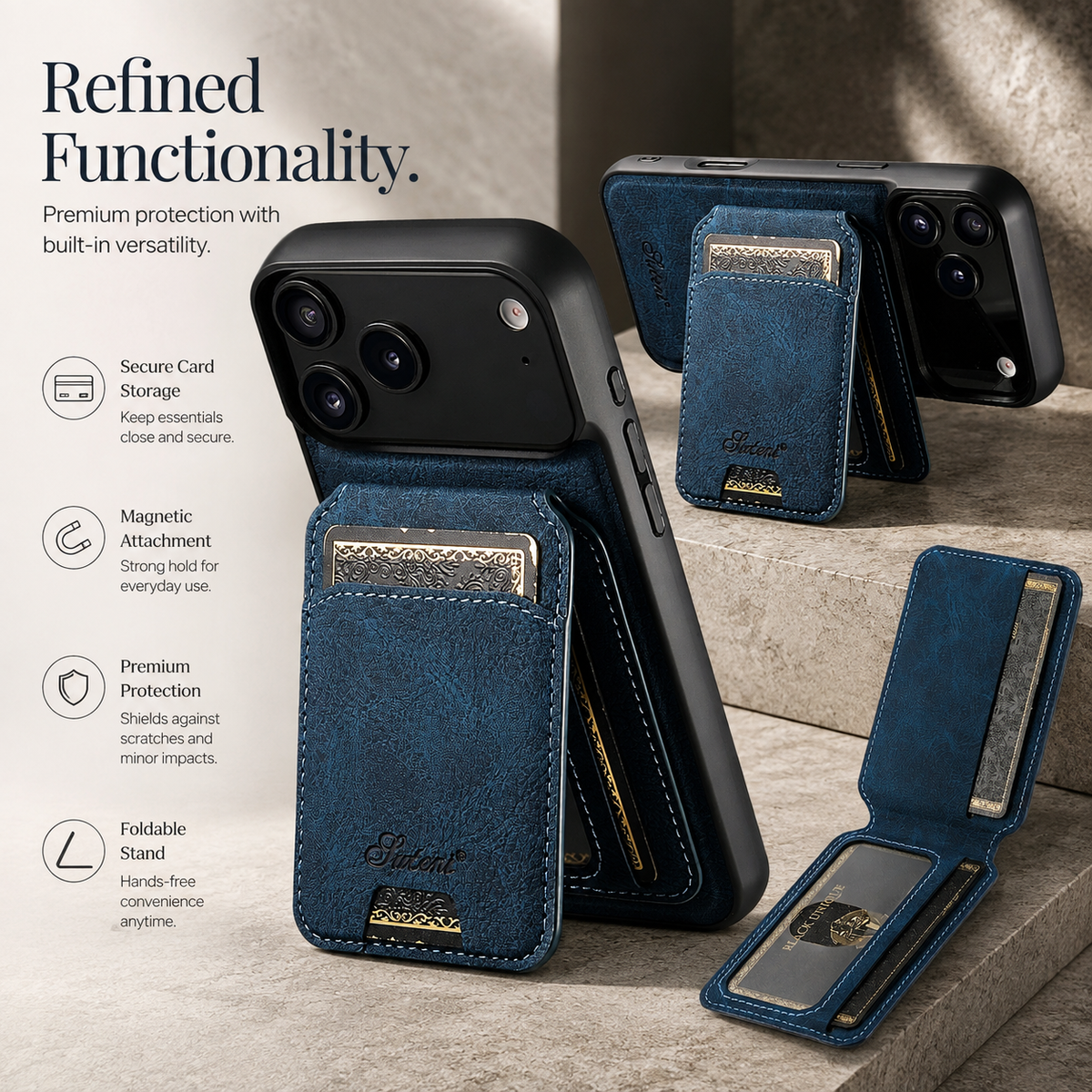 Premium iPhone Case MagSafe Magnetic PU Leather Wallet Card Holder Stand Wireless Charging Protective Cover Slim Non Slip Shockproof Business Case