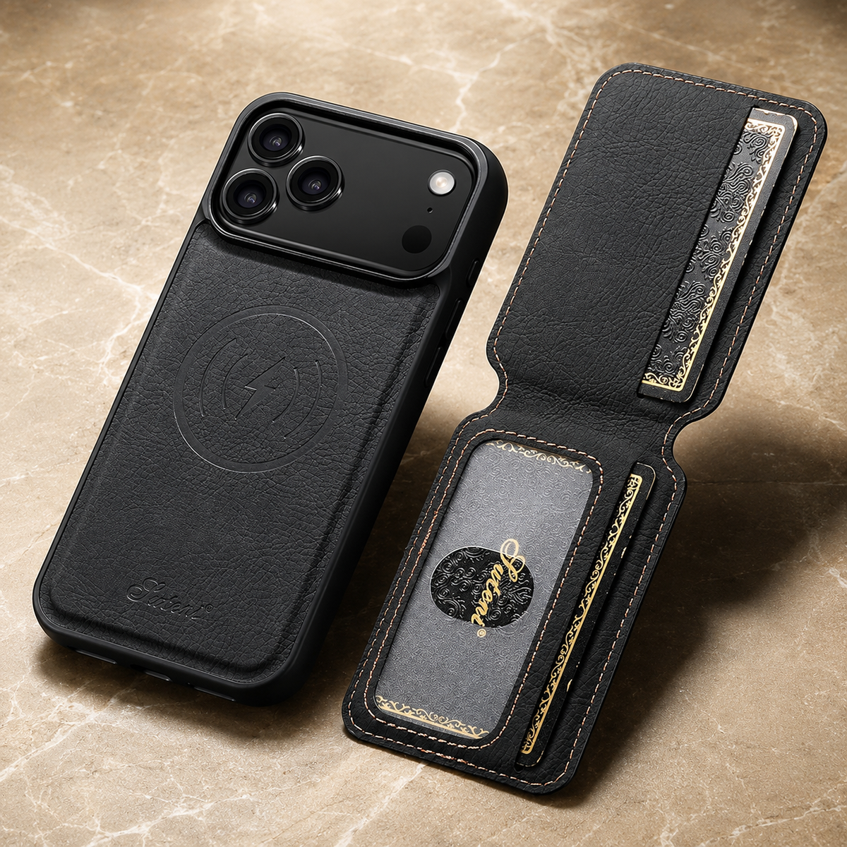 Premium iPhone Case MagSafe Magnetic PU Leather Wallet Card Holder Stand Wireless Charging Protective Cover Slim Non Slip Shockproof Business Case