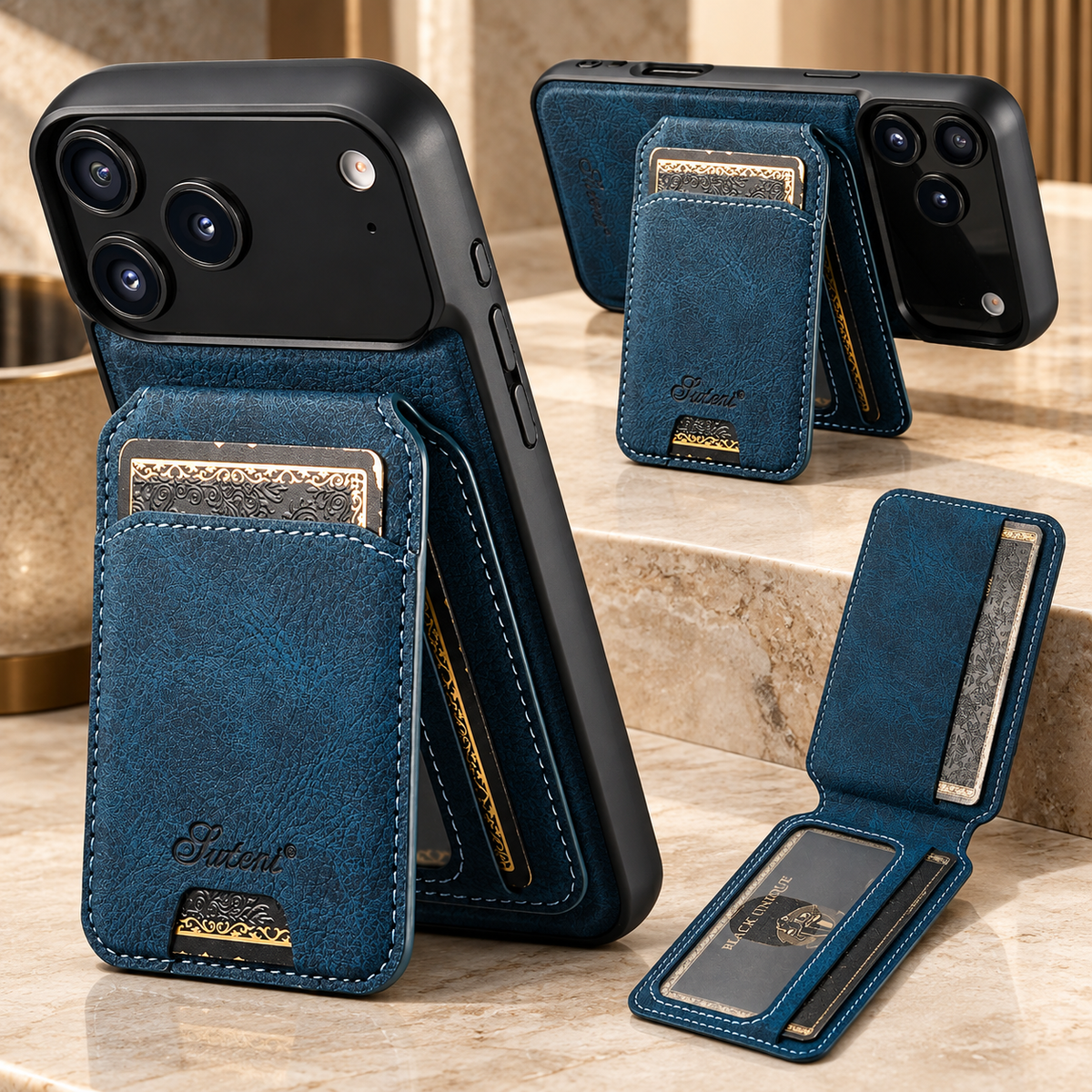 Premium iPhone Case MagSafe Magnetic PU Leather Wallet Card Holder Stand Wireless Charging Protective Cover Slim Non Slip Shockproof Business Case