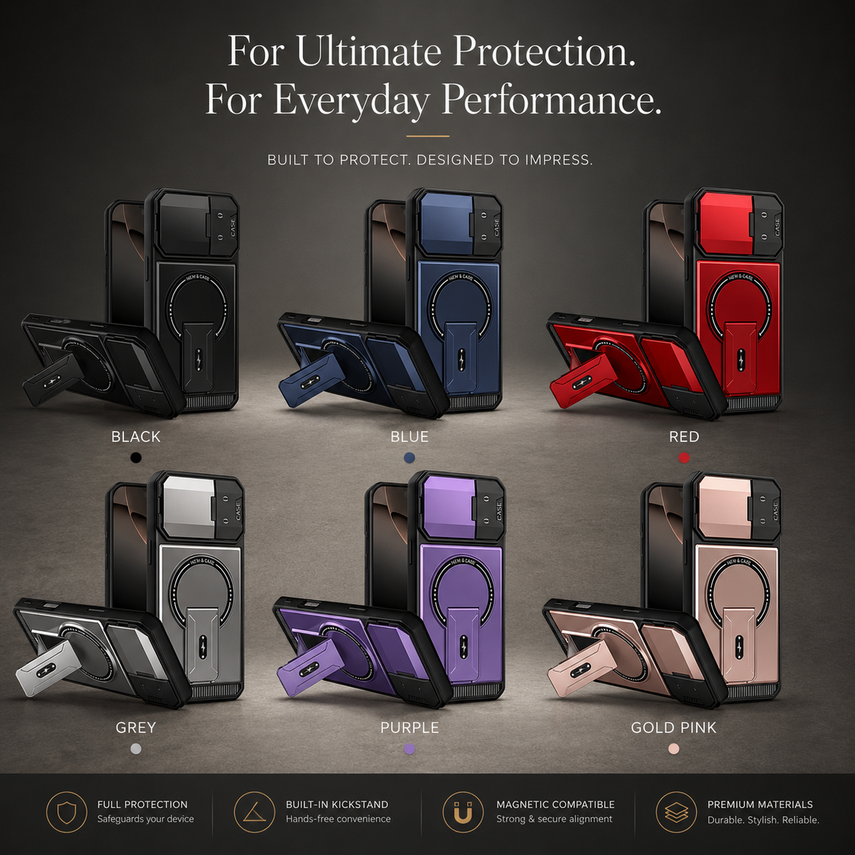 Premium iPhone Case MagSafe Magnetic Shockproof Armor Protective Cover PC Kickstand Bracket Anti Scratch Non Slip Slim Rugged Reinforced Bumper Case