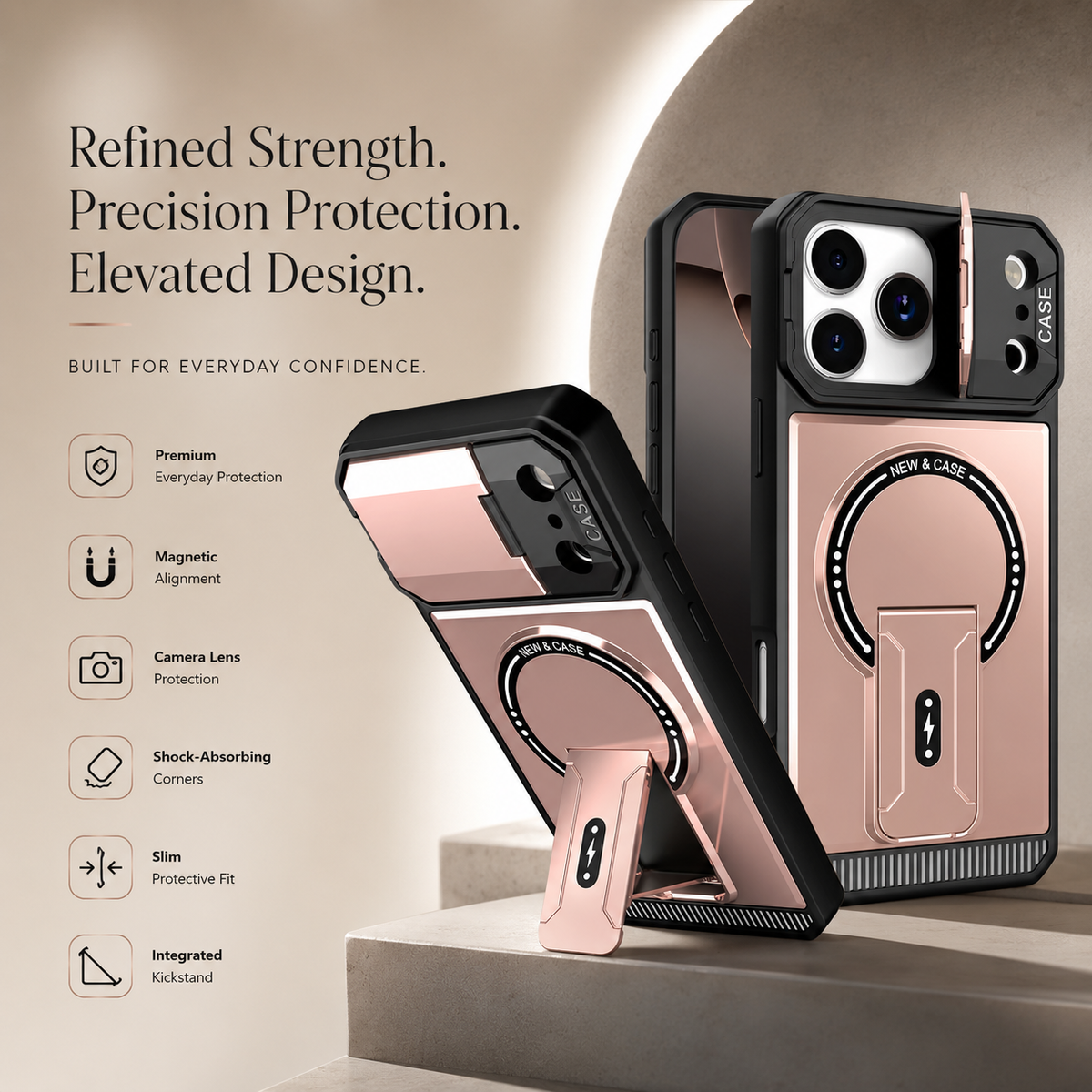 Premium iPhone Case MagSafe Magnetic Shockproof Armor Protective Cover PC Kickstand Bracket Anti Scratch Non Slip Slim Rugged Reinforced Bumper Case