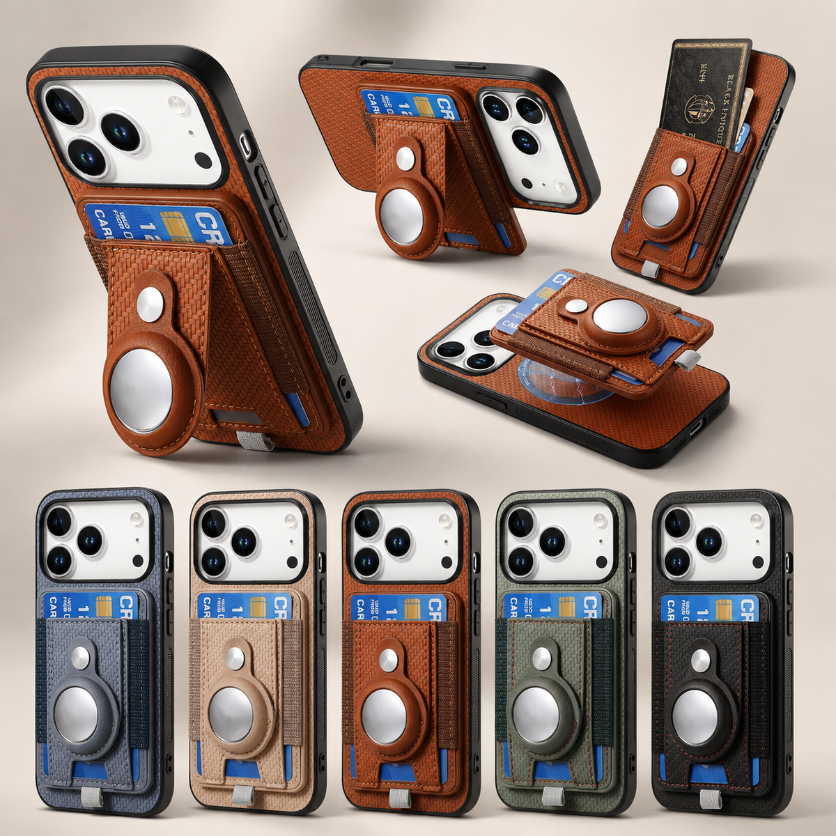 Premium iPhone Case MagSafe Magnetic Wallet Cover AirTag Card Holder Shockproof Anti Scratch Non-Slip PC + TPU Protective Wireless Charging Slim Design